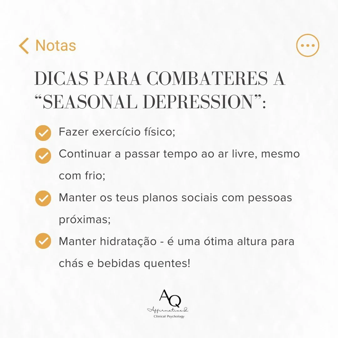 &ldquo;Seasonal Depression&rdquo; &eacute; o sentimento de tristeza e falta de energia normalmente associado ao inverno e &agrave; falta de luz natural. Deixamos algumas dicas para tentares combater este sentimento que possas ter. Se vires que contin