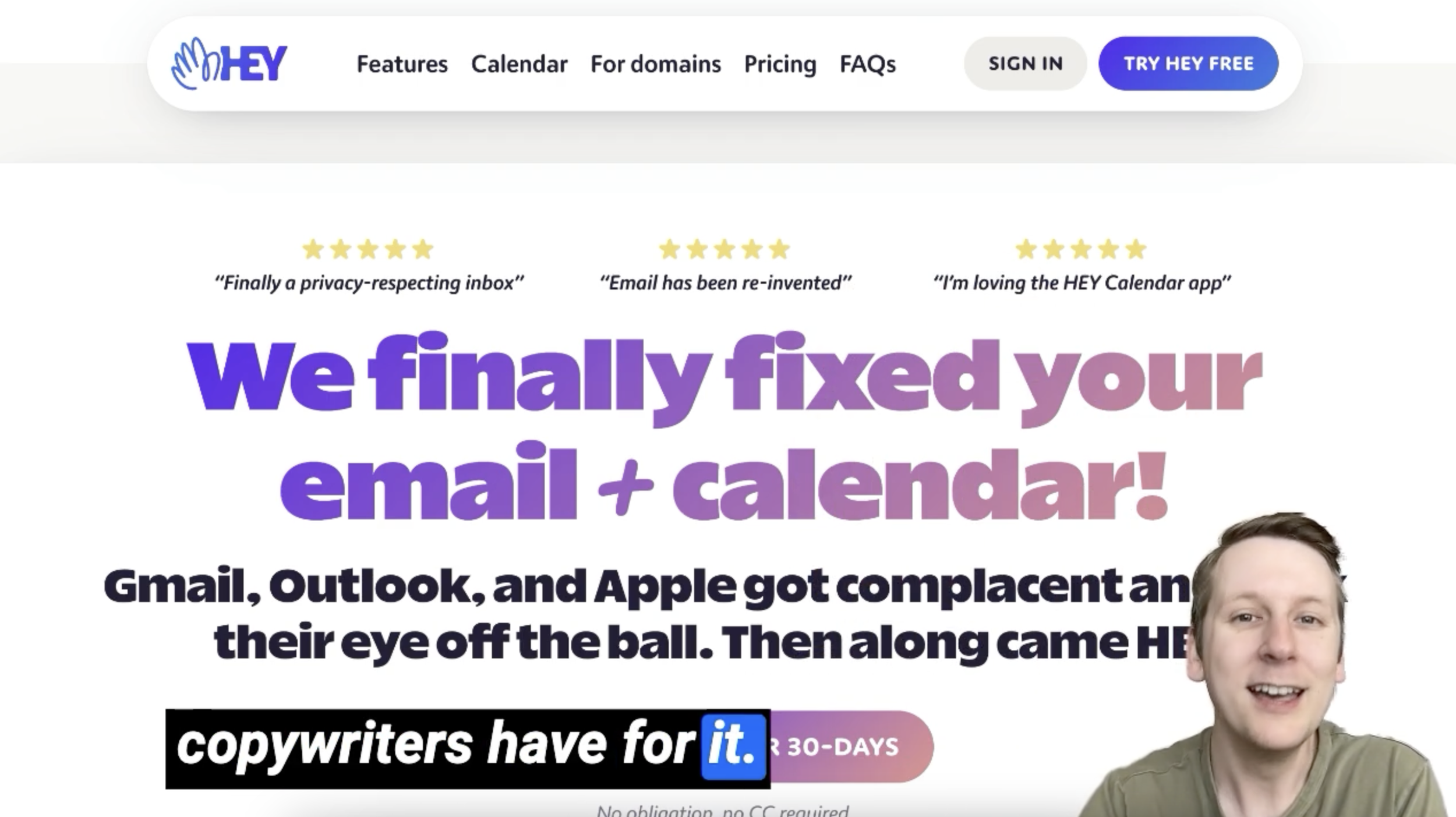 Copy Breakdown: Hey.com Homepage