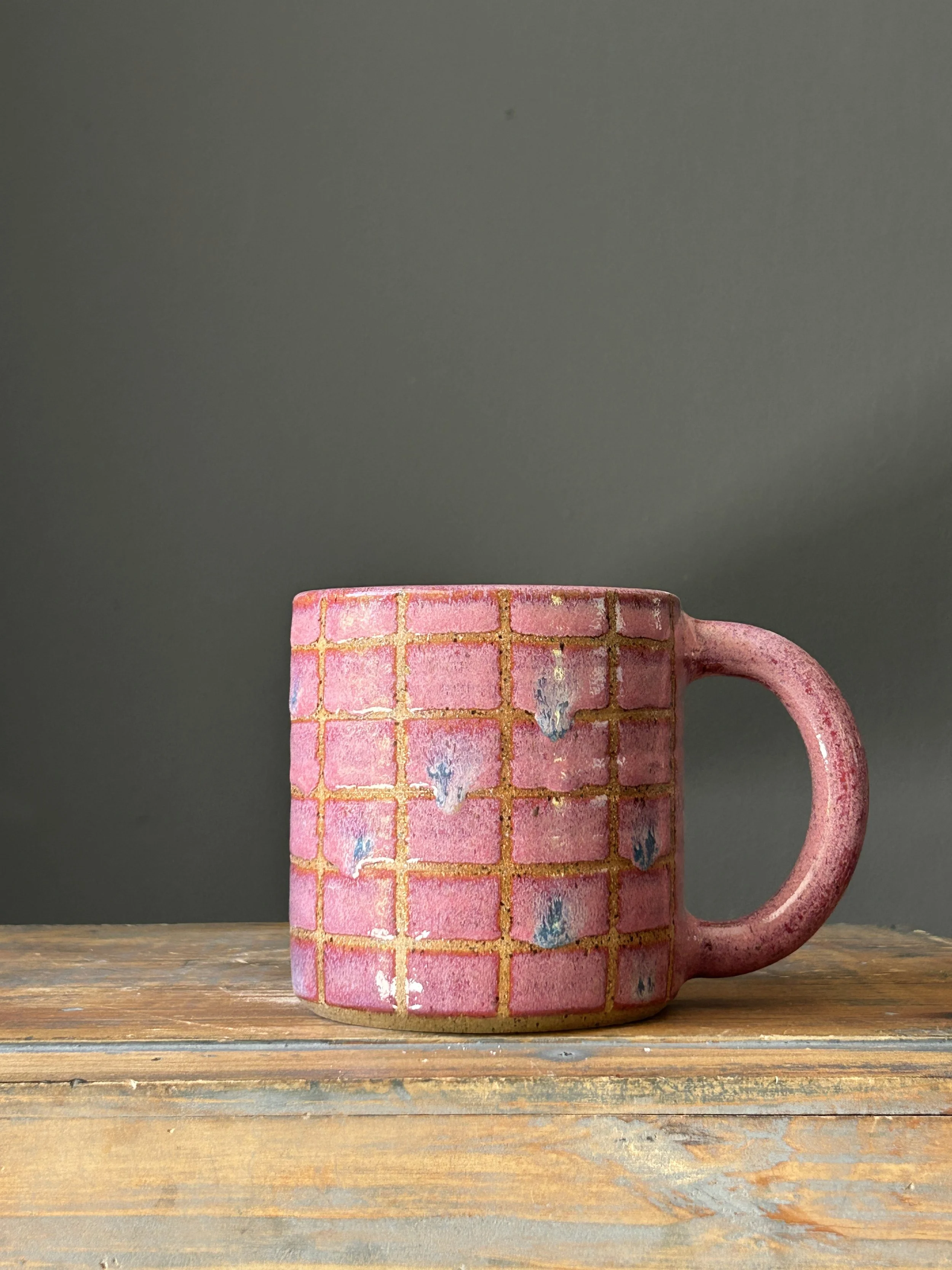 Grid Mug, Pink Cotton Candy Drips, 18oz