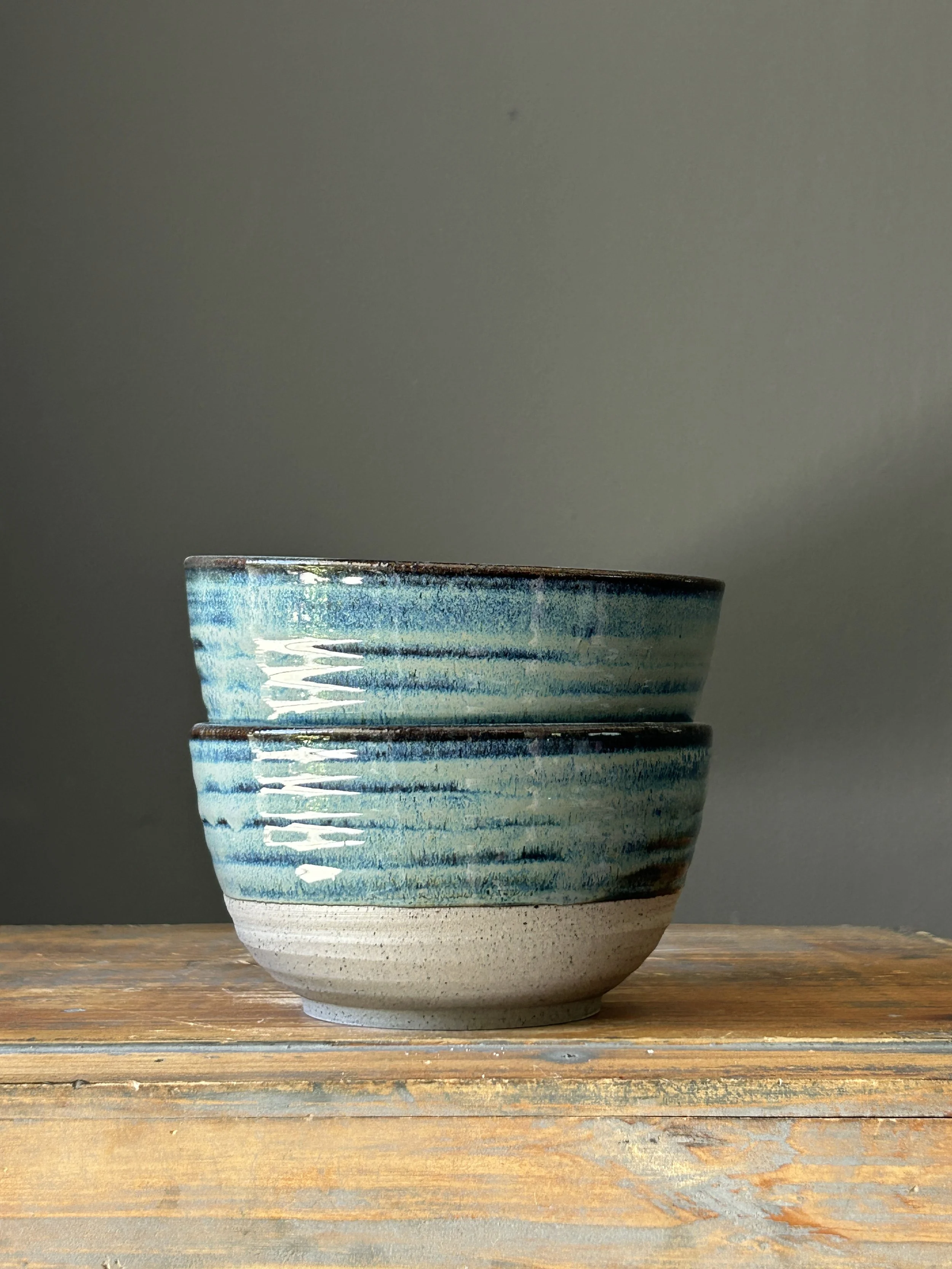Snacky Bowls, Acid Washed Denim with Grey Clay (Set of 2)