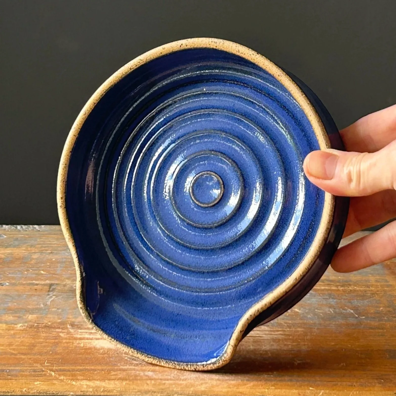 Groovy Spoon Rest, Cobalt with Raw Rim - second