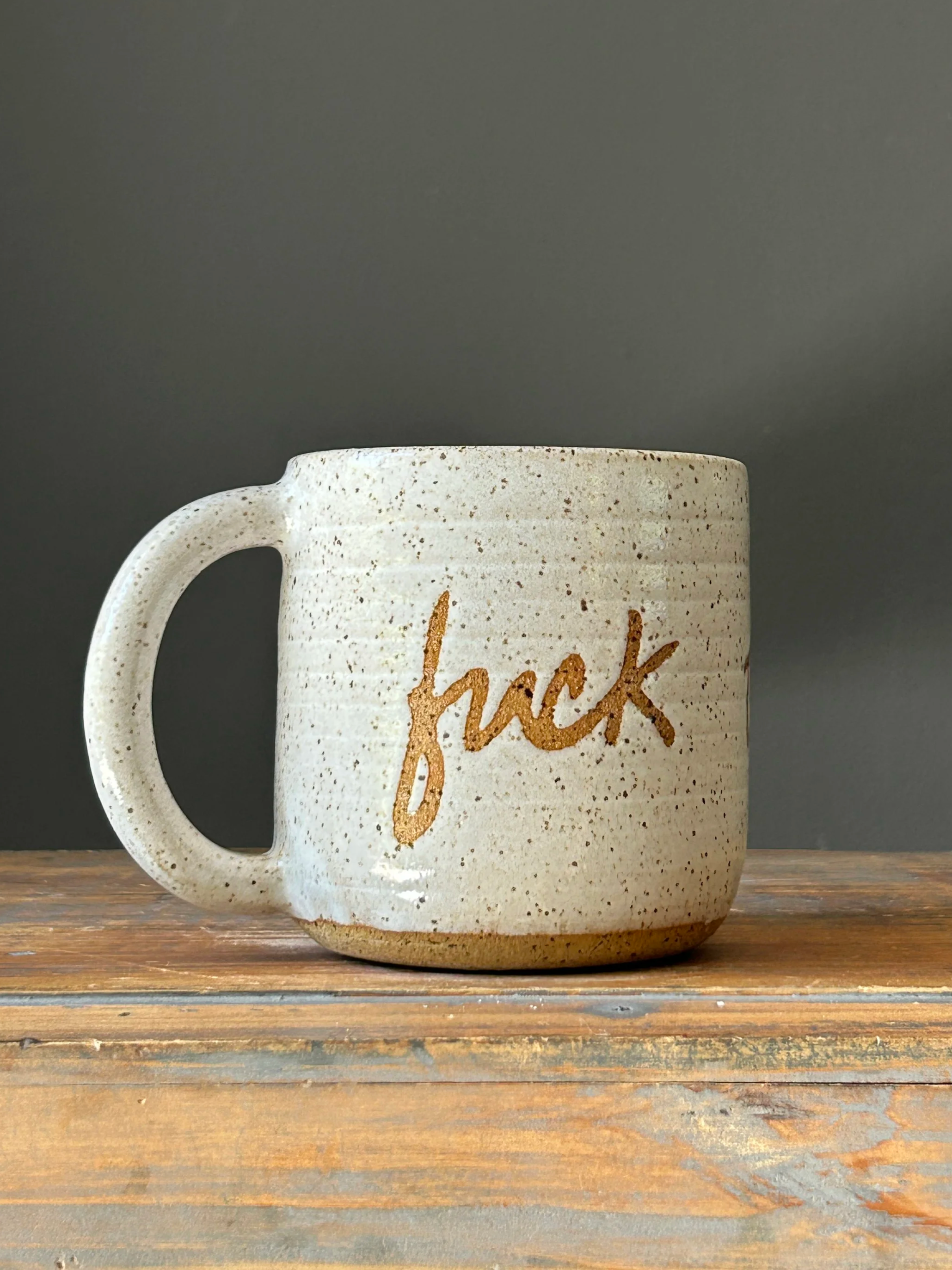 "fuck this shit" mug, white speckled, 16oz