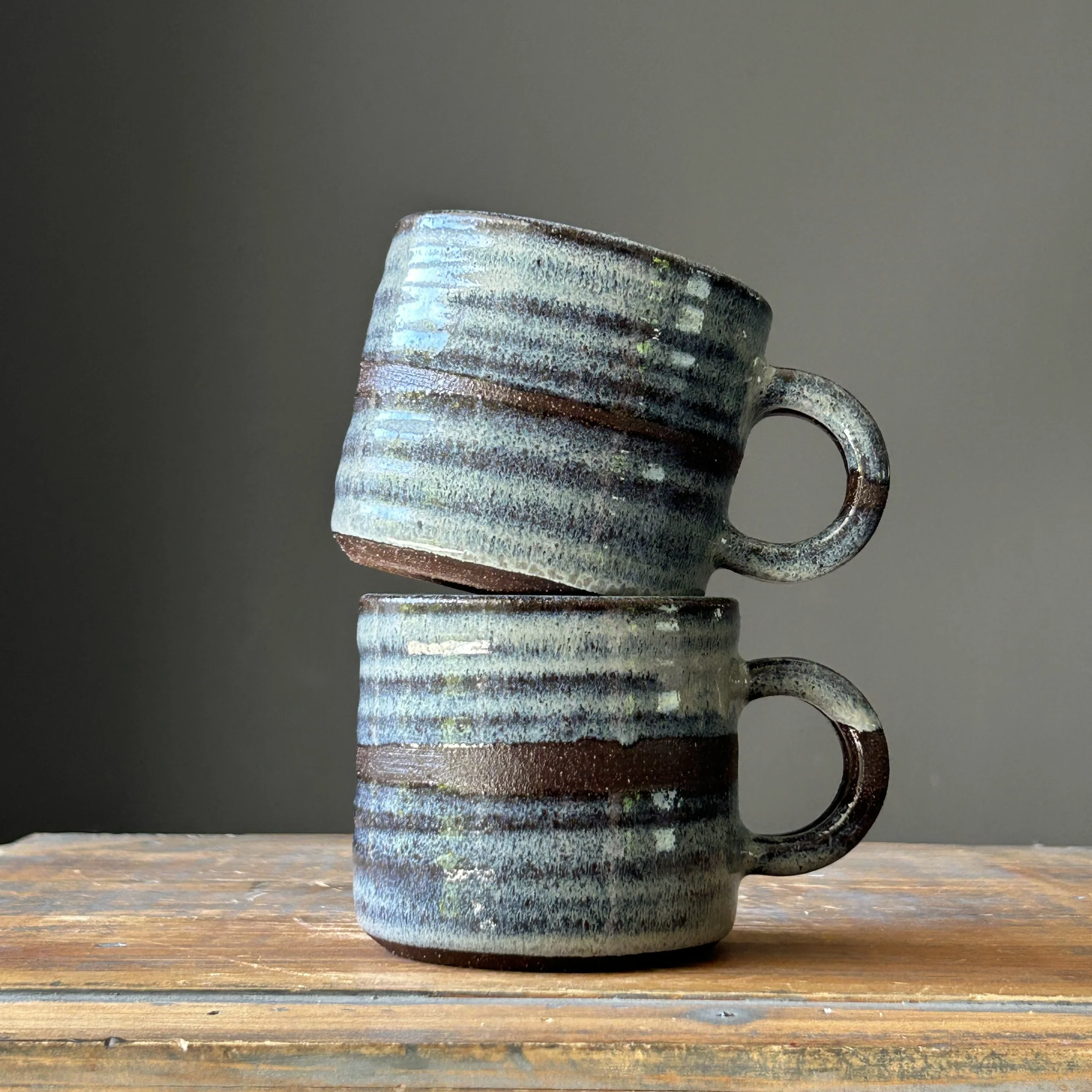 Cortado Cups, Grey Horizon on Dark Brown Clay (set of 2), 8oz