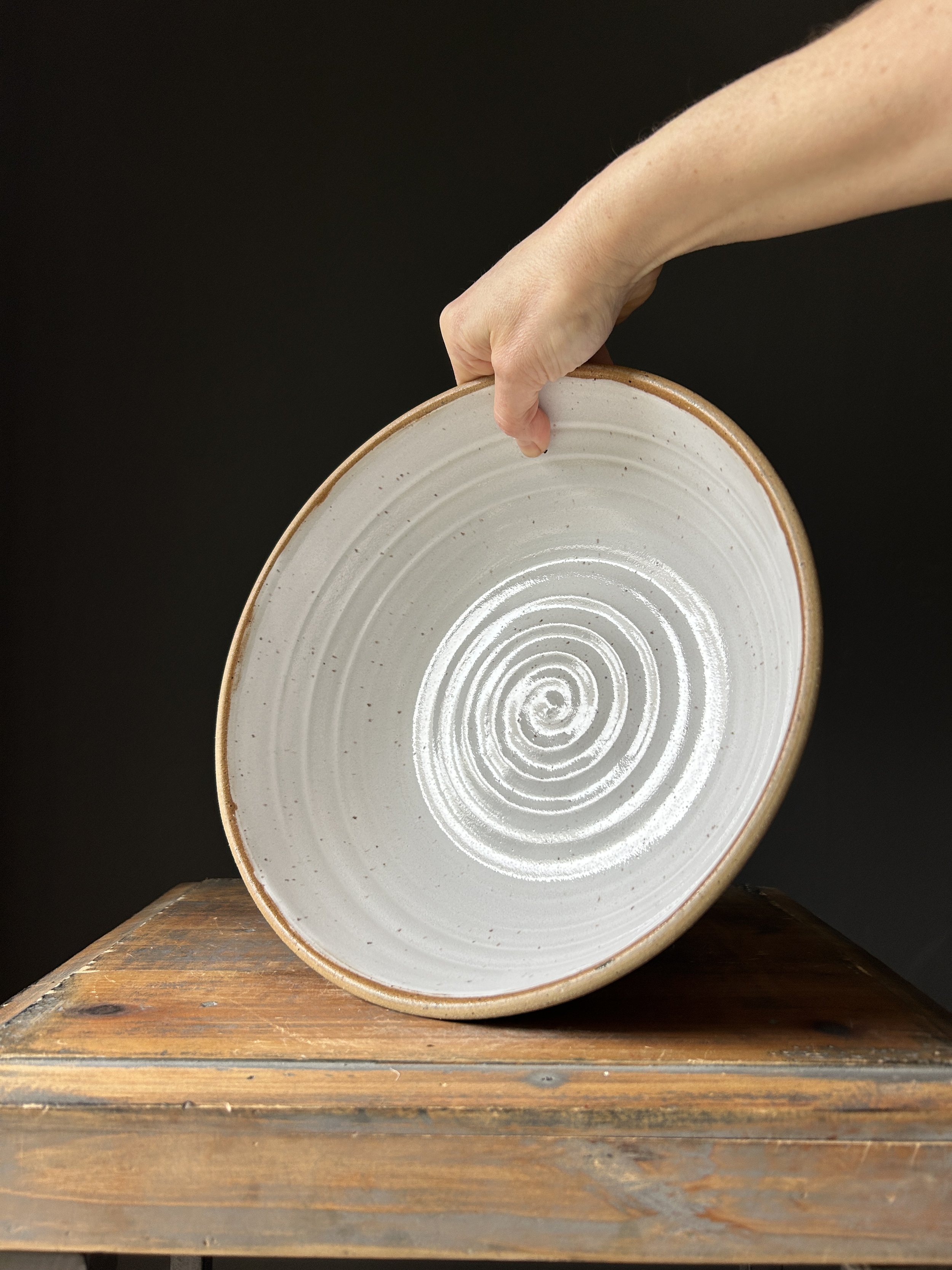 Large Serving / Countertop Bowl, White Speckled #2, 10.25"