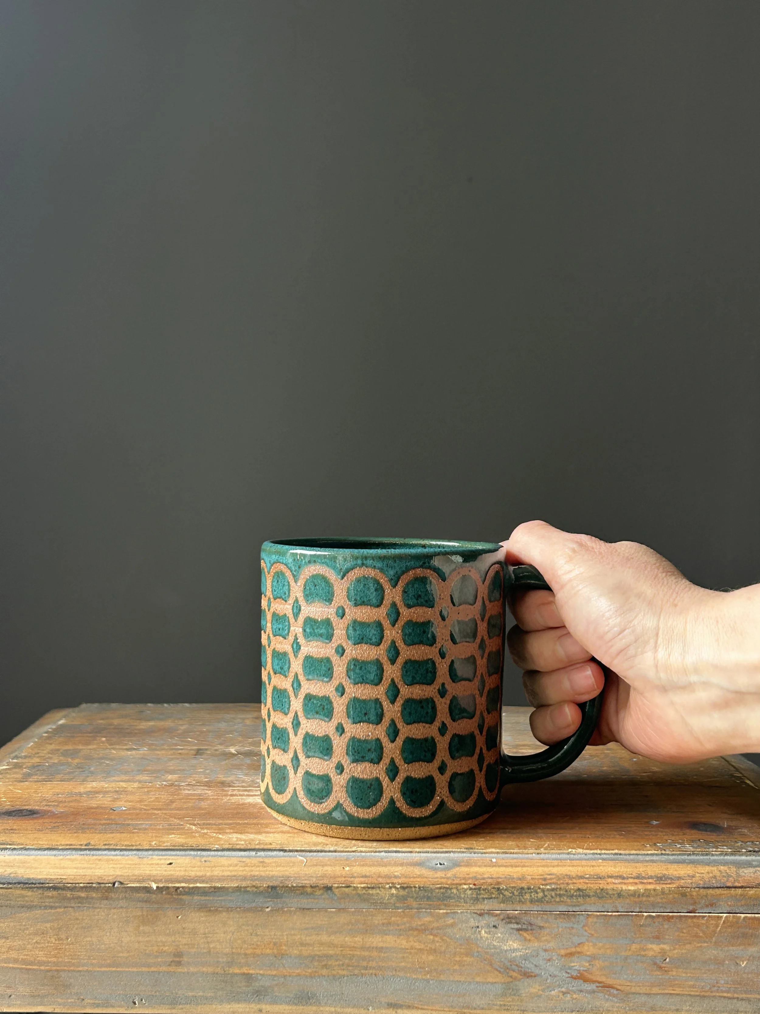 Geo Mermaid Mug, Teal Speckled, 16oz