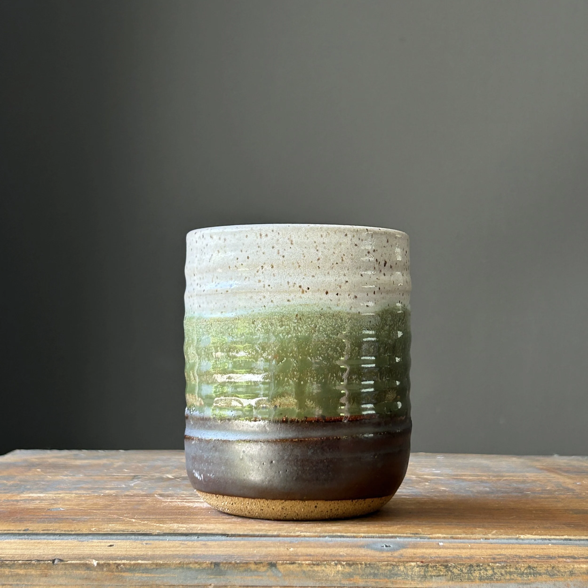 Tumbler, Walnut with Iridescent Green & White, xx oz