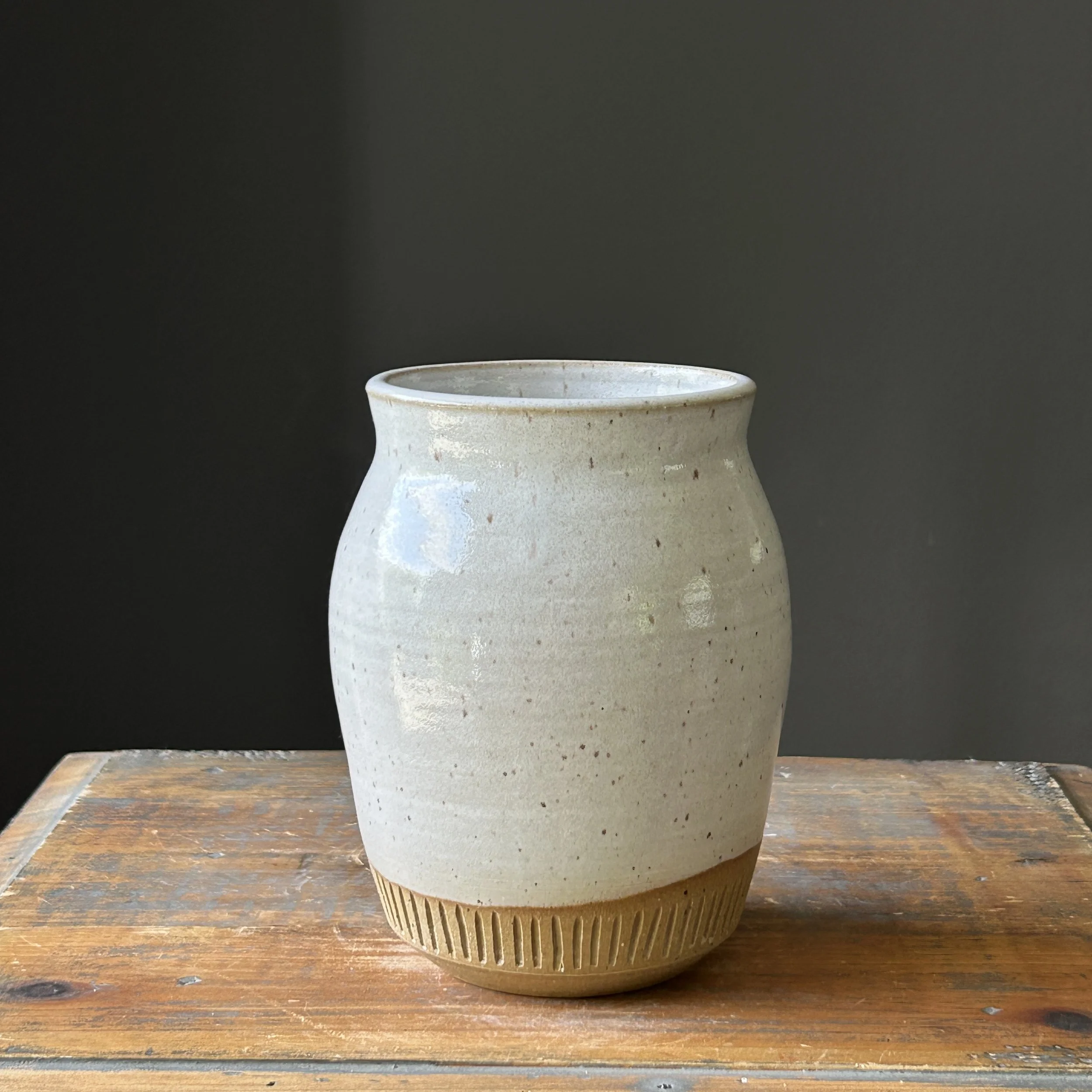Carved Vase, White Speckled