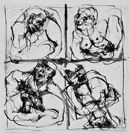 Dessin préparatoire à l'encre de chine - 
 15x15cm