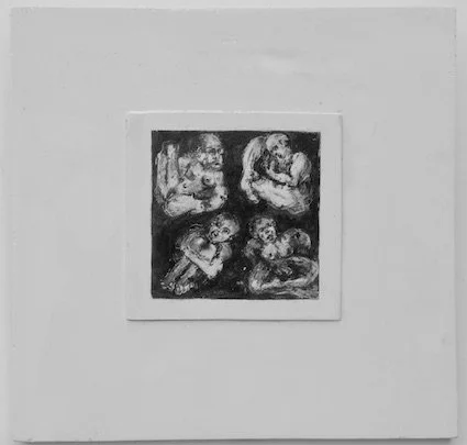 pointe sèche aquatique, marouflé sur carreaux de plâtre