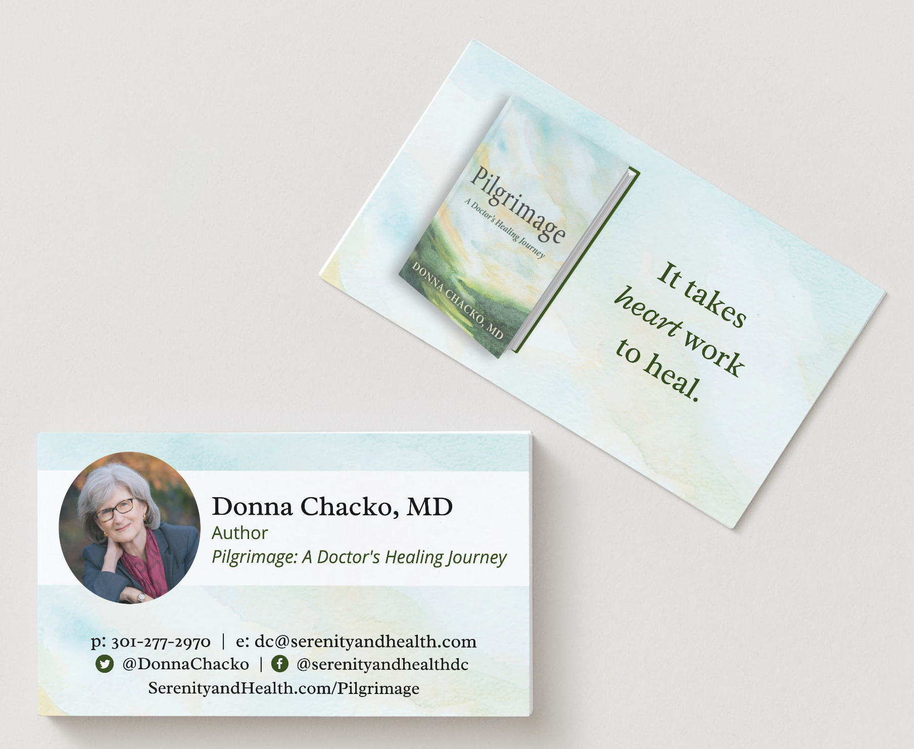 Business cards for Author Donna Chacko, M.D.