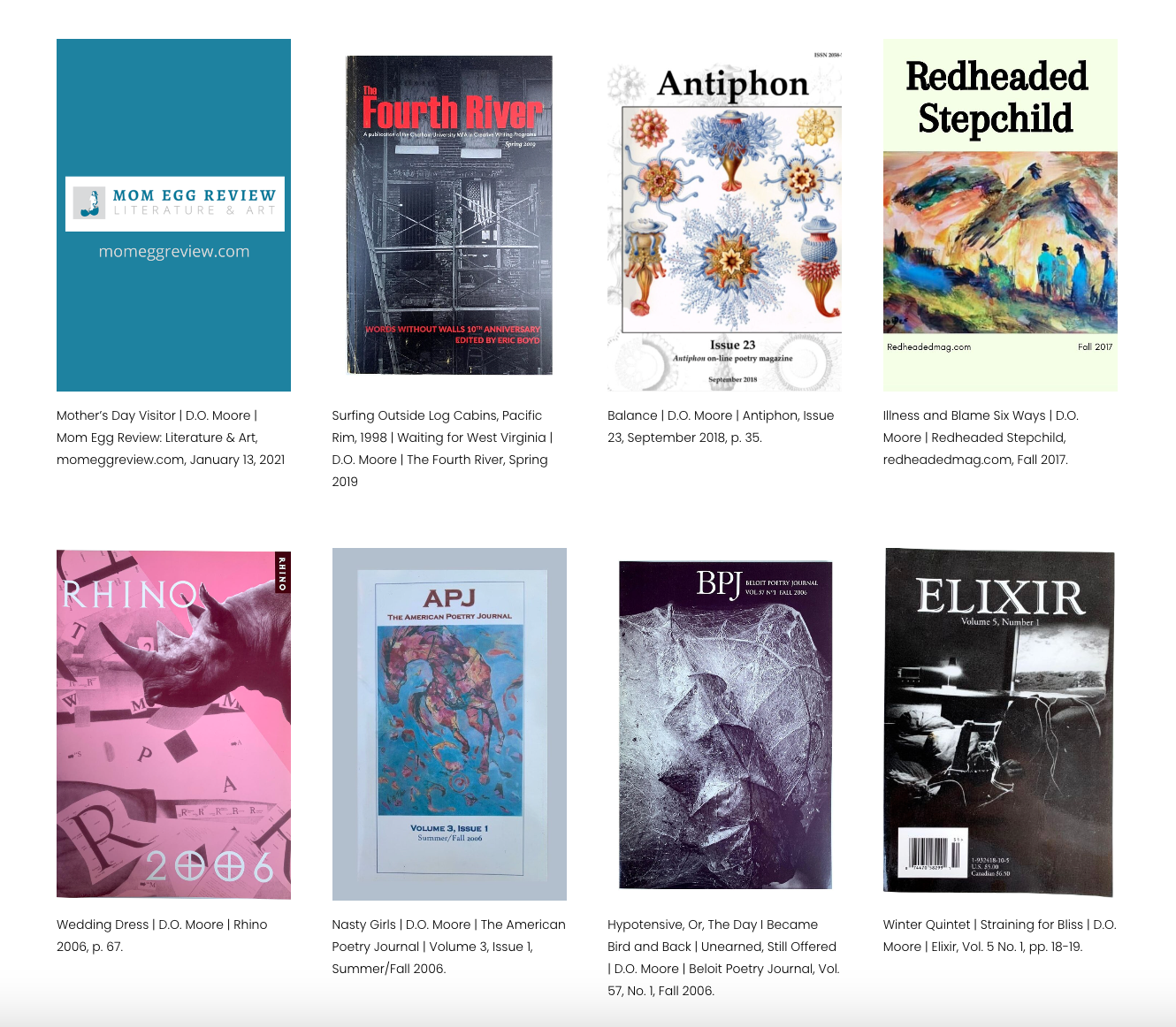 Journals featuring the work of poet D.O. Moore