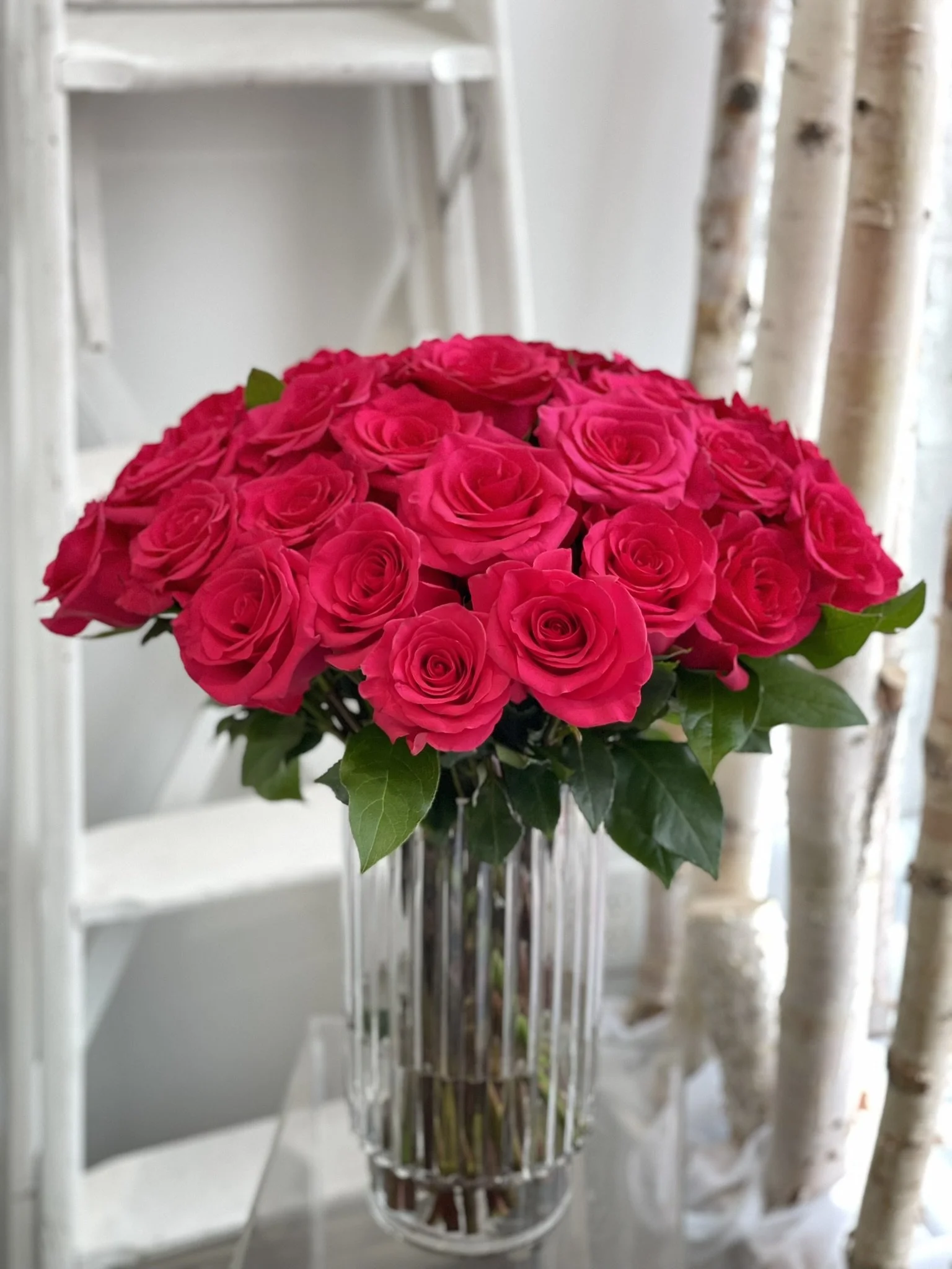 Classic Rose Glass Vase Arrangement