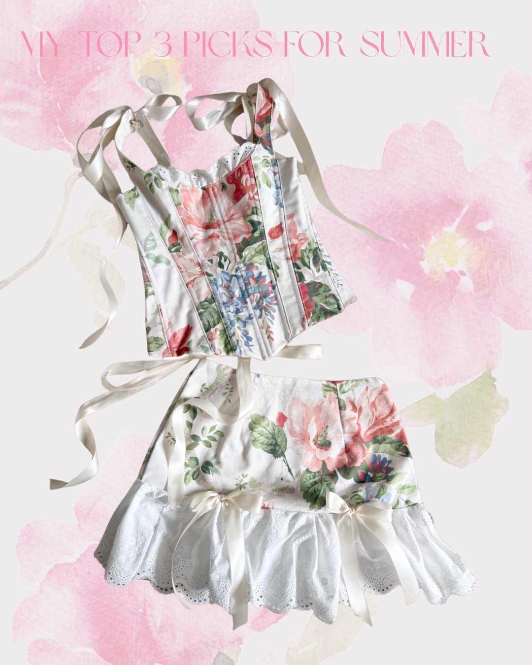 My top 3 picks for summer are here☀️✨
featuring the Modern Tapestry Corset, the Spring Floral Co-ord, and the Toile de Jouy Bustier &mdash; all custom made and available on my website 🤍