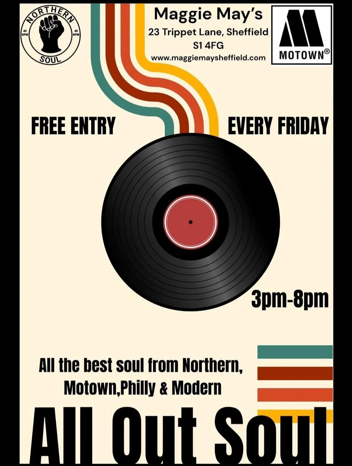 Soul is back! Every Friday we have All Out Soul.  Djs spinning the best soul tracks there is! Free entry starting from 3pm till 8pm