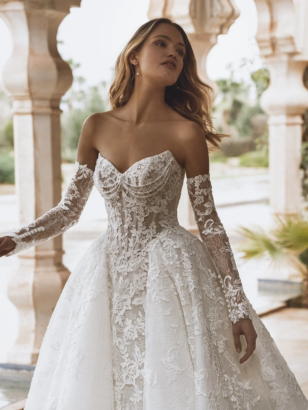 lace sleeves ballgown Chicagoland Enzoani Valen 2026 collection wedding dress