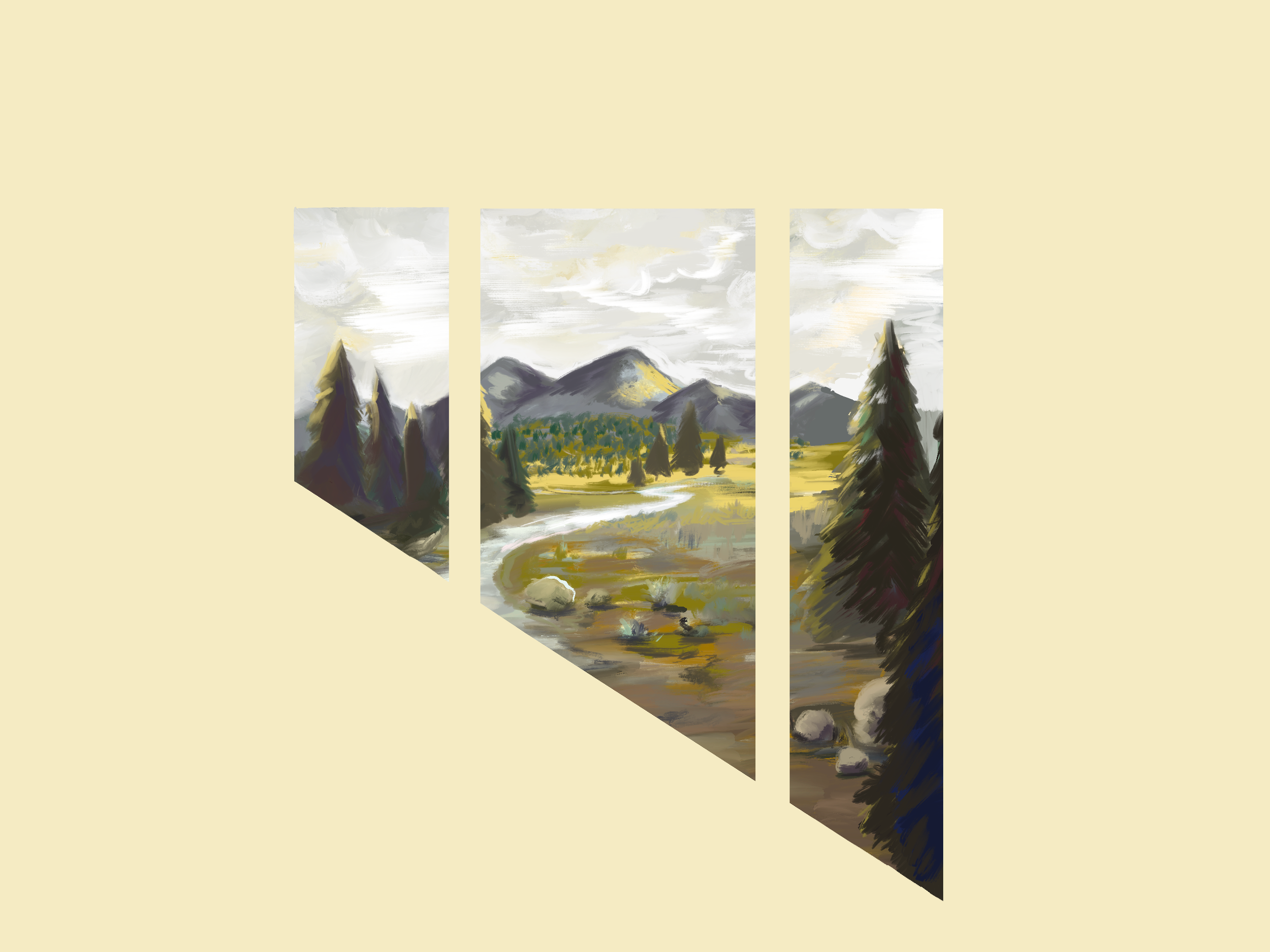 First digital concept of the piece, this was used to try and convey the location, shape and size of each panel