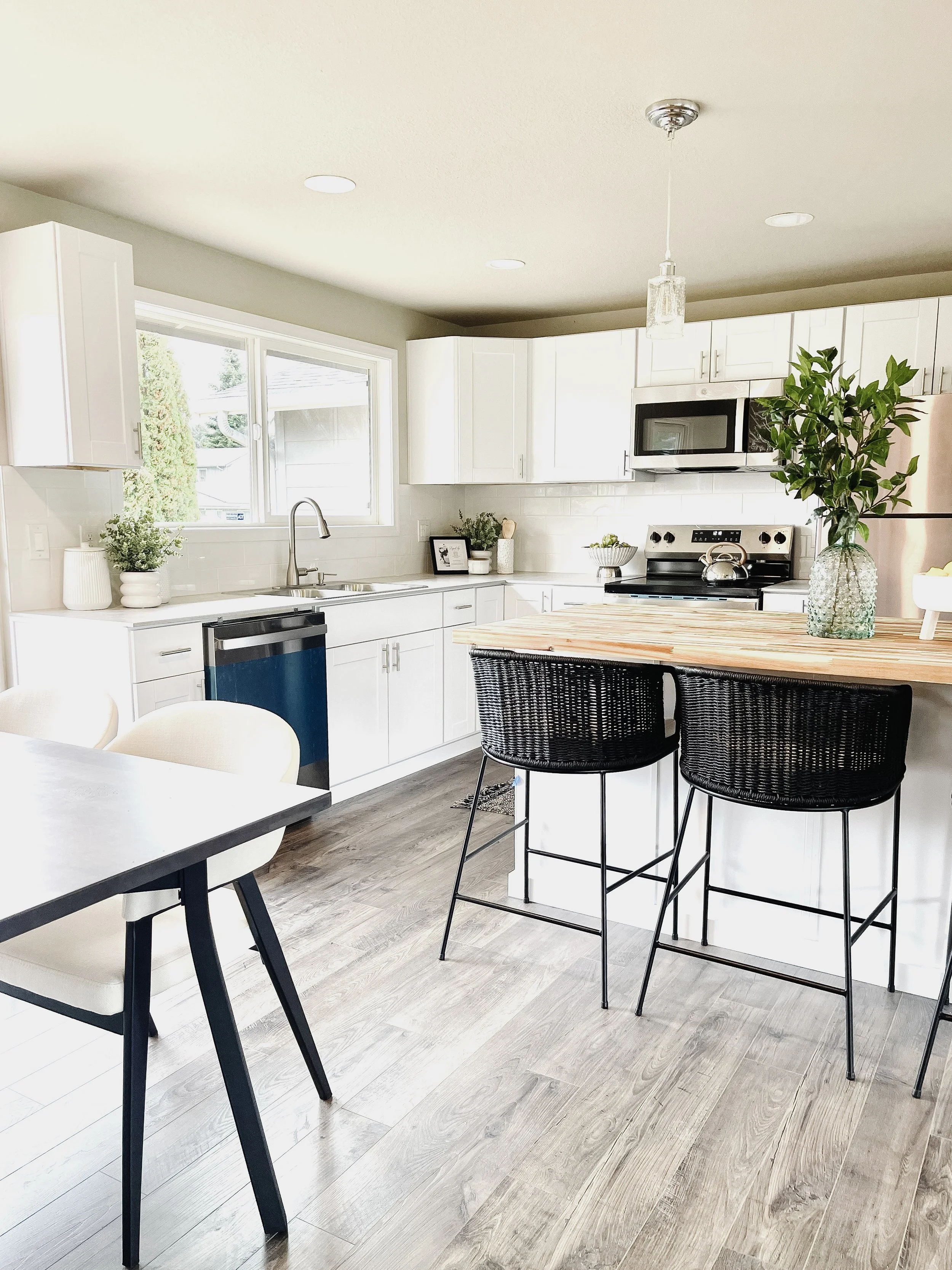 Staged kitchen in a Mount Vernon listing emphasizing clean lines and functional layout.