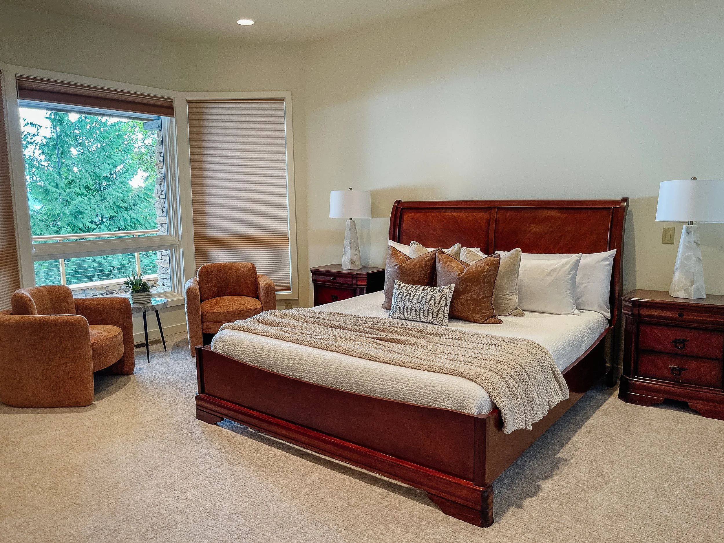 Open-concept living and dining space staged in a Burlington home to show flow and function.