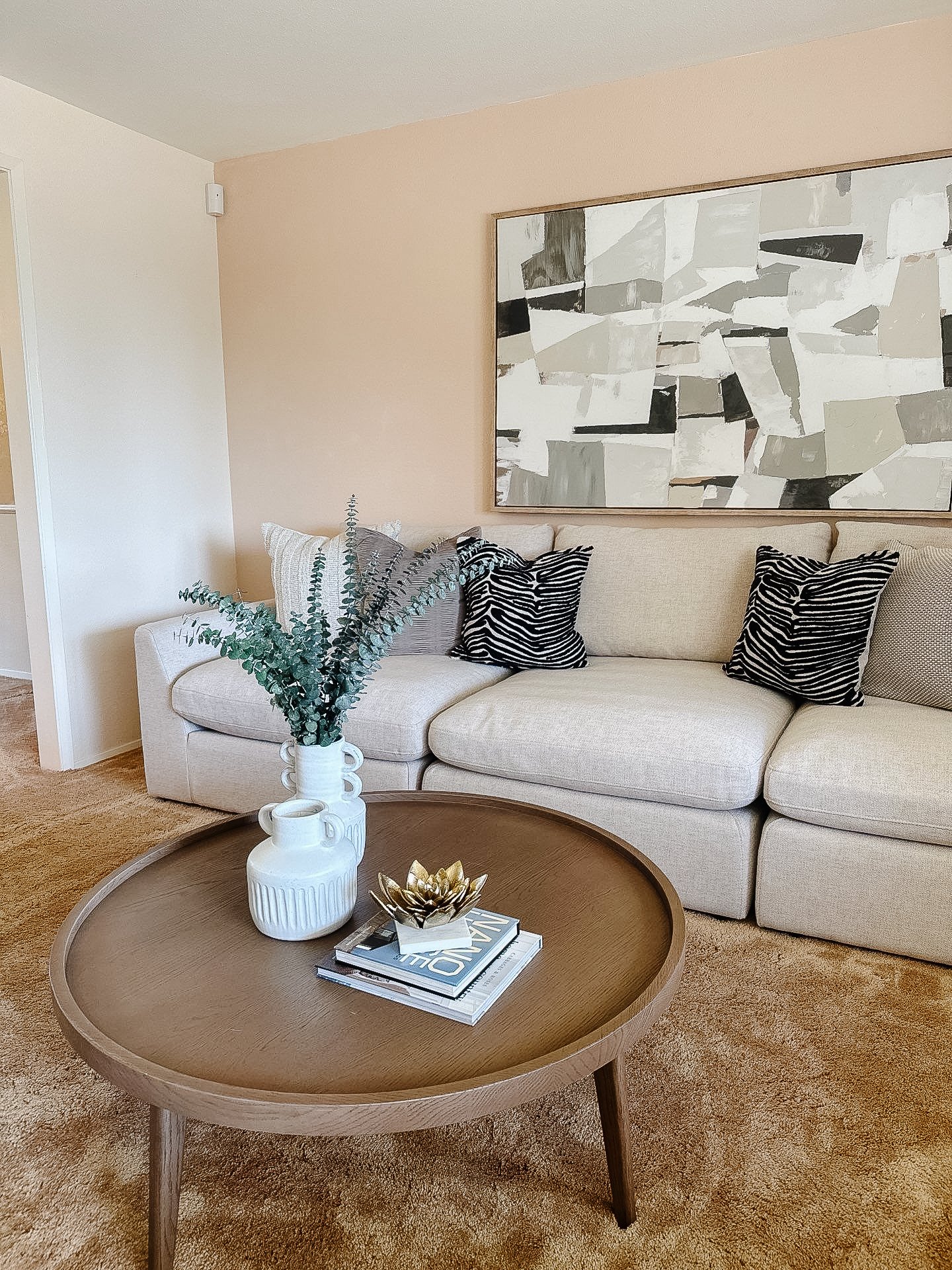 Staged living room in an Oak Harbor home designed to highlight natural light and layout.