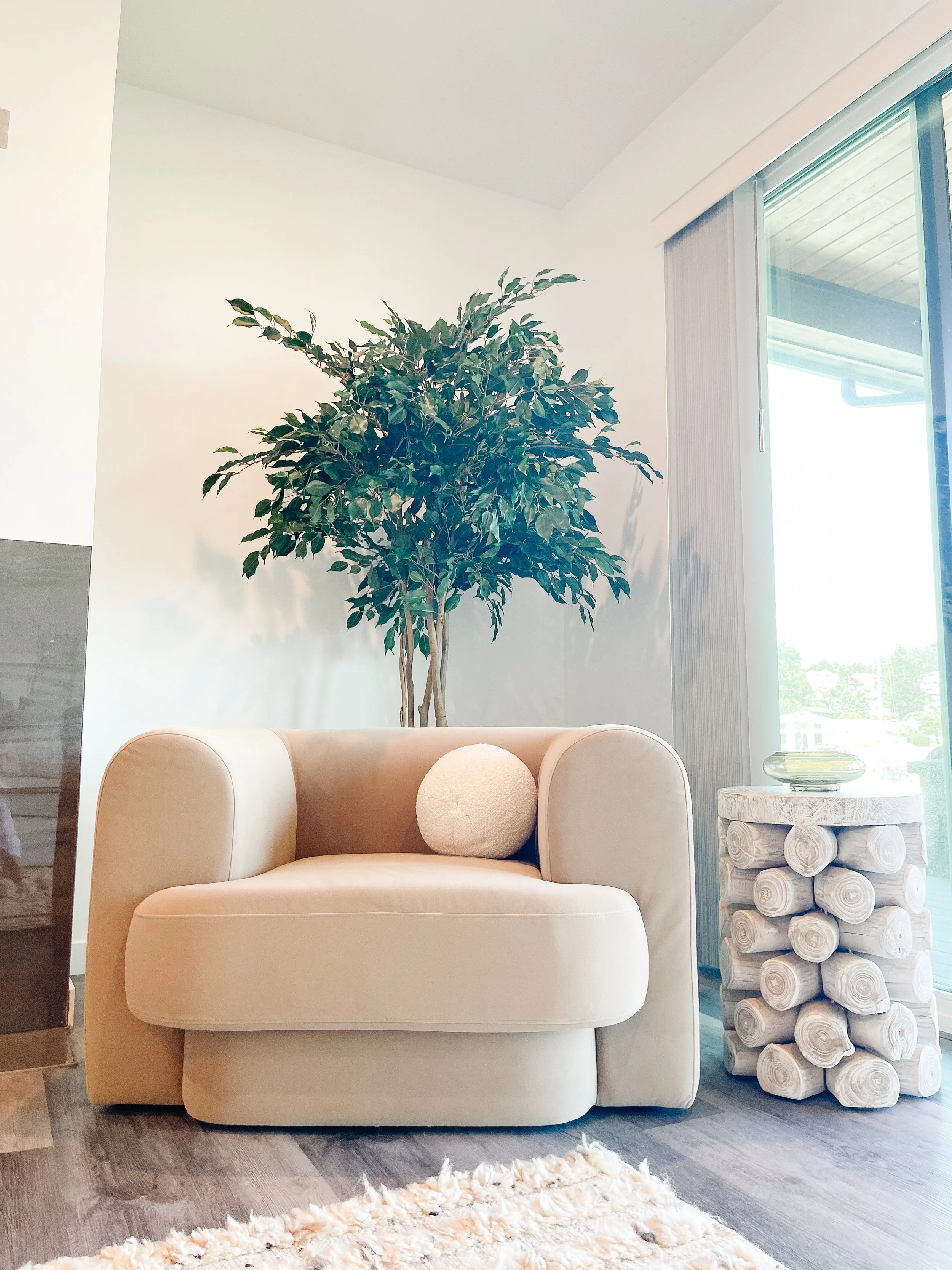 View-focused living space staged in a Bellingham home to highlight the outlook and flow.