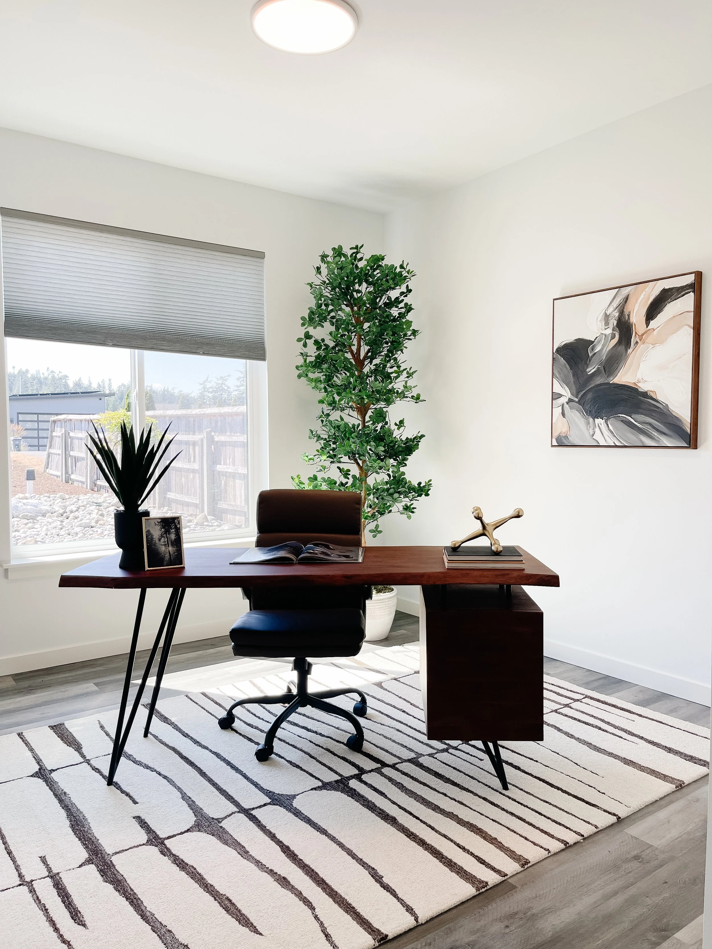 Flex room staged as a home office in a Bellingham property to appeal to remote workers and students.