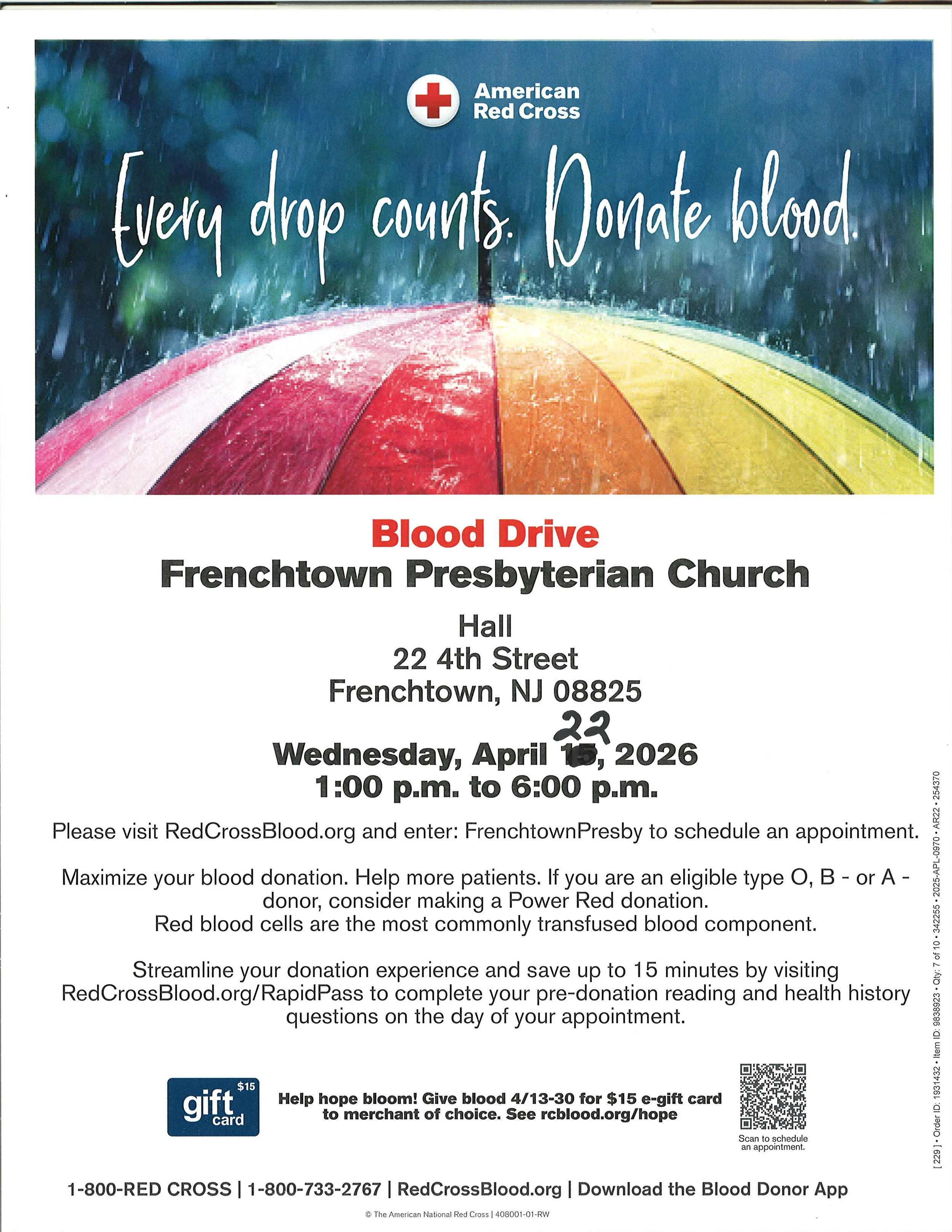 Red Cross Blood Drive April 22 1-6pm