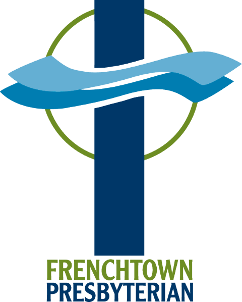 Logo of Frenchtown Presbyterian featuring a blue cross with a green circle and wavy blue lines crossing behind it, with text 'FRENCHTOWN PRESBYTERIAN' in green and blue letters.