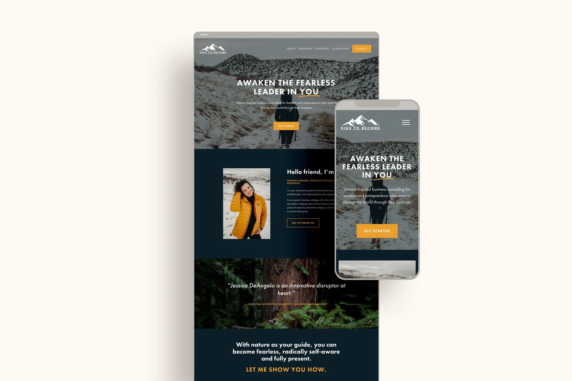 Hike to Become with Jessica DeAngelo Website Mockup