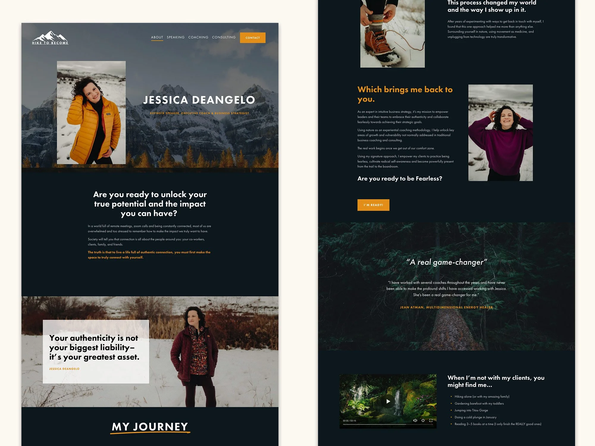 Hike to Become with Jessica DeAngelo Website Layout – About