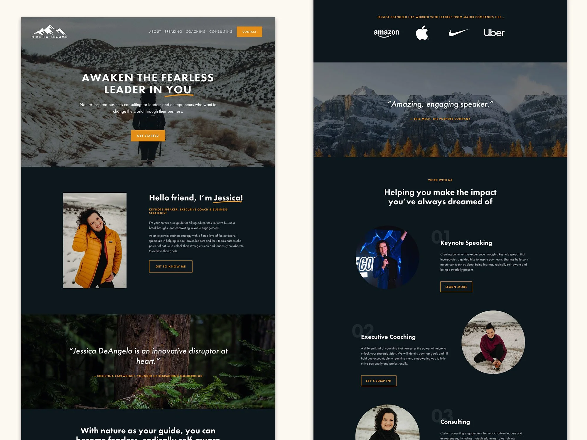 Hike to Become with Jessica DeAngelo Website Layout – Home