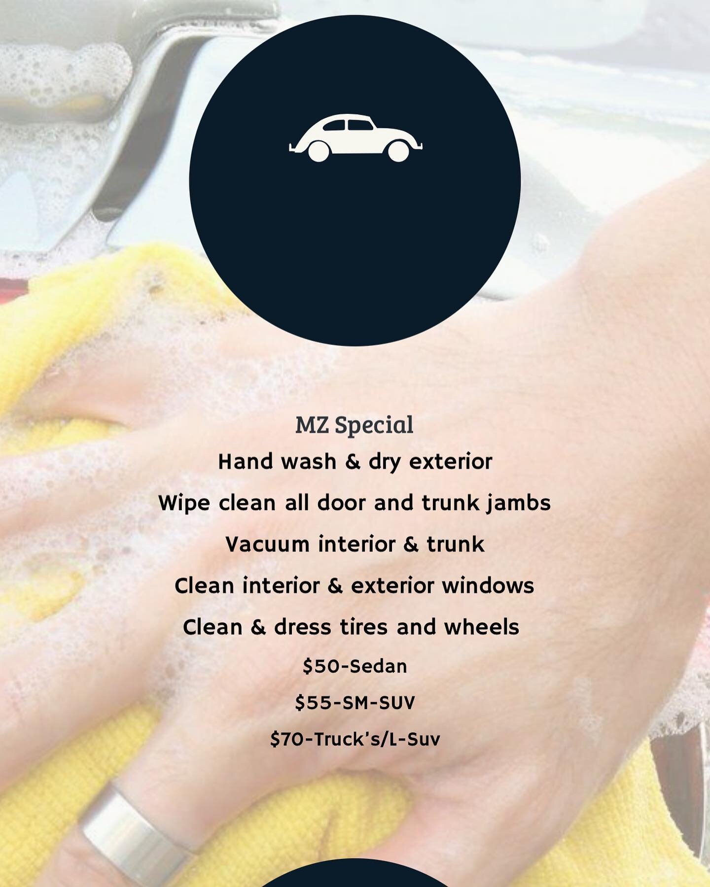 Mzmobile Autodetail

after all the snow, ice, rain.  your car needs love, 😍 that's why it Mz Autodetail puts a 15% discount on these services!

call us send us a text message or an email for any question or appointment!

This offer starts January 17