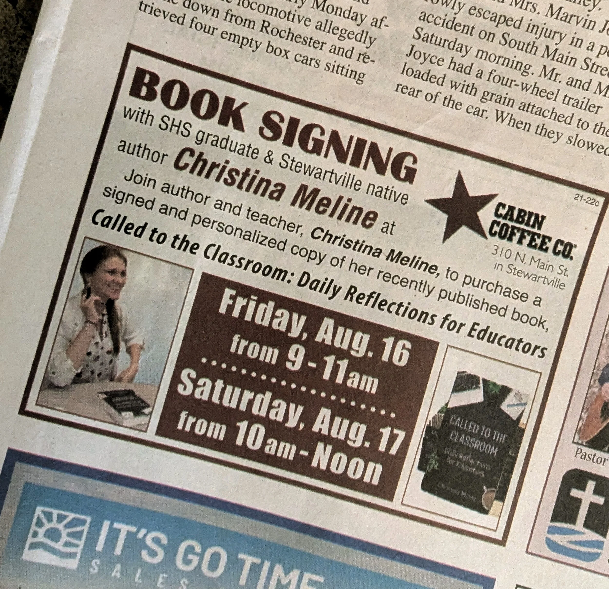 Cabin Coffee in Stewartville, MN Book Signing