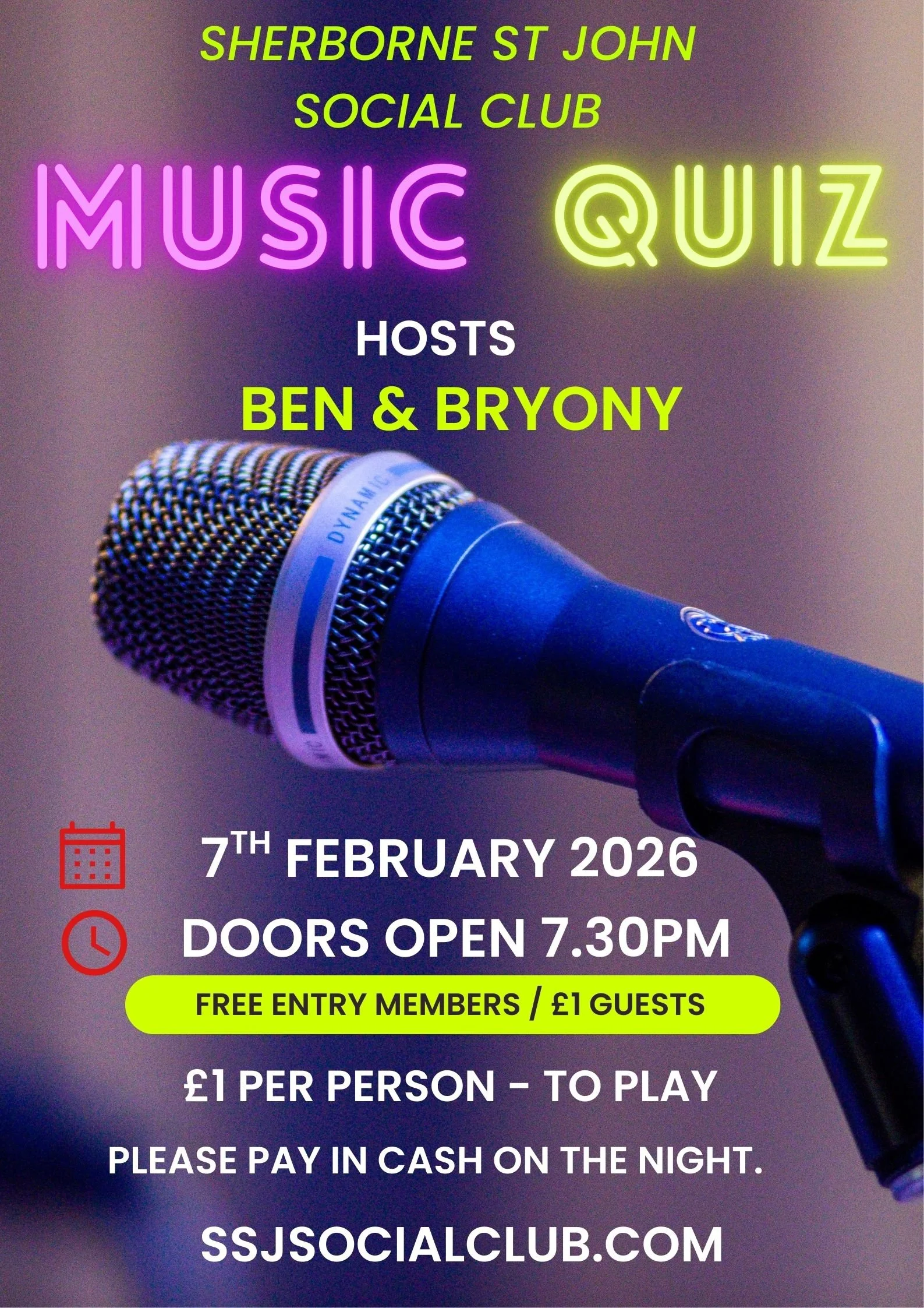 Ben & Bryony Music Quiz Saturday 7th February 2026