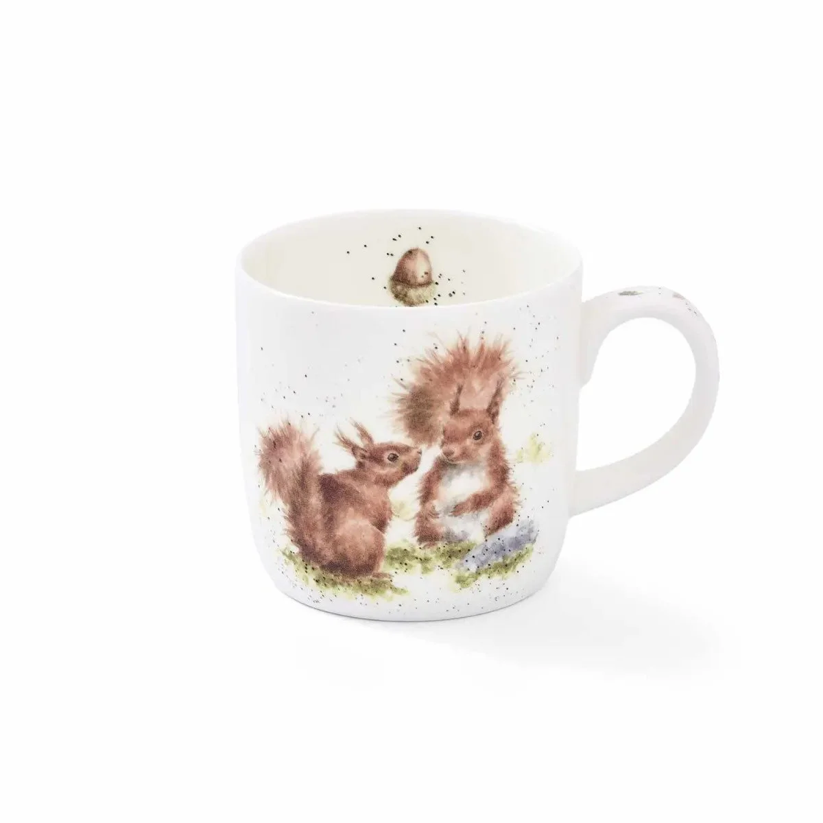 white mug with 2 brown squirrel friends.