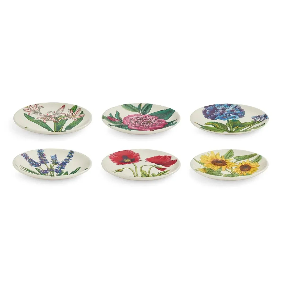 6 Floral side plates, each featuring a different vibrant flower.