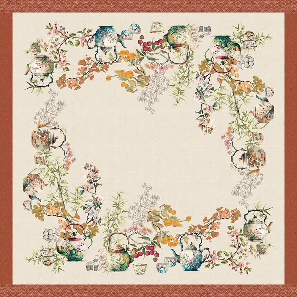 Garnier Thiebaut Theieres Rouille Tablecloth 61" x 61", Cotton-Linen Blend