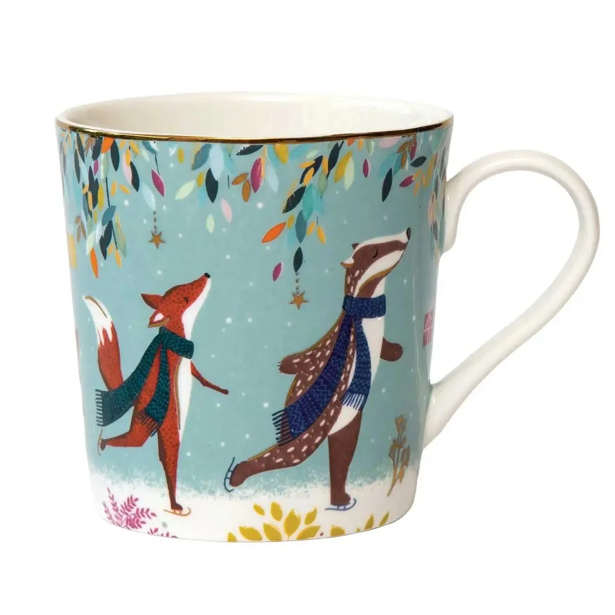 Aqua mug with ice skating animals.