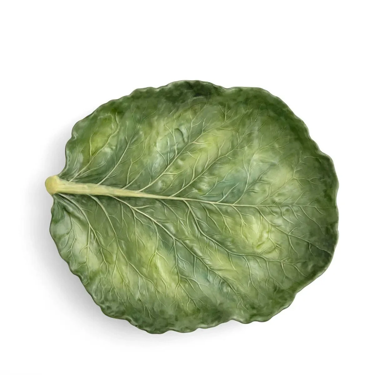 Dish painted and shaped like a large garden leaf.