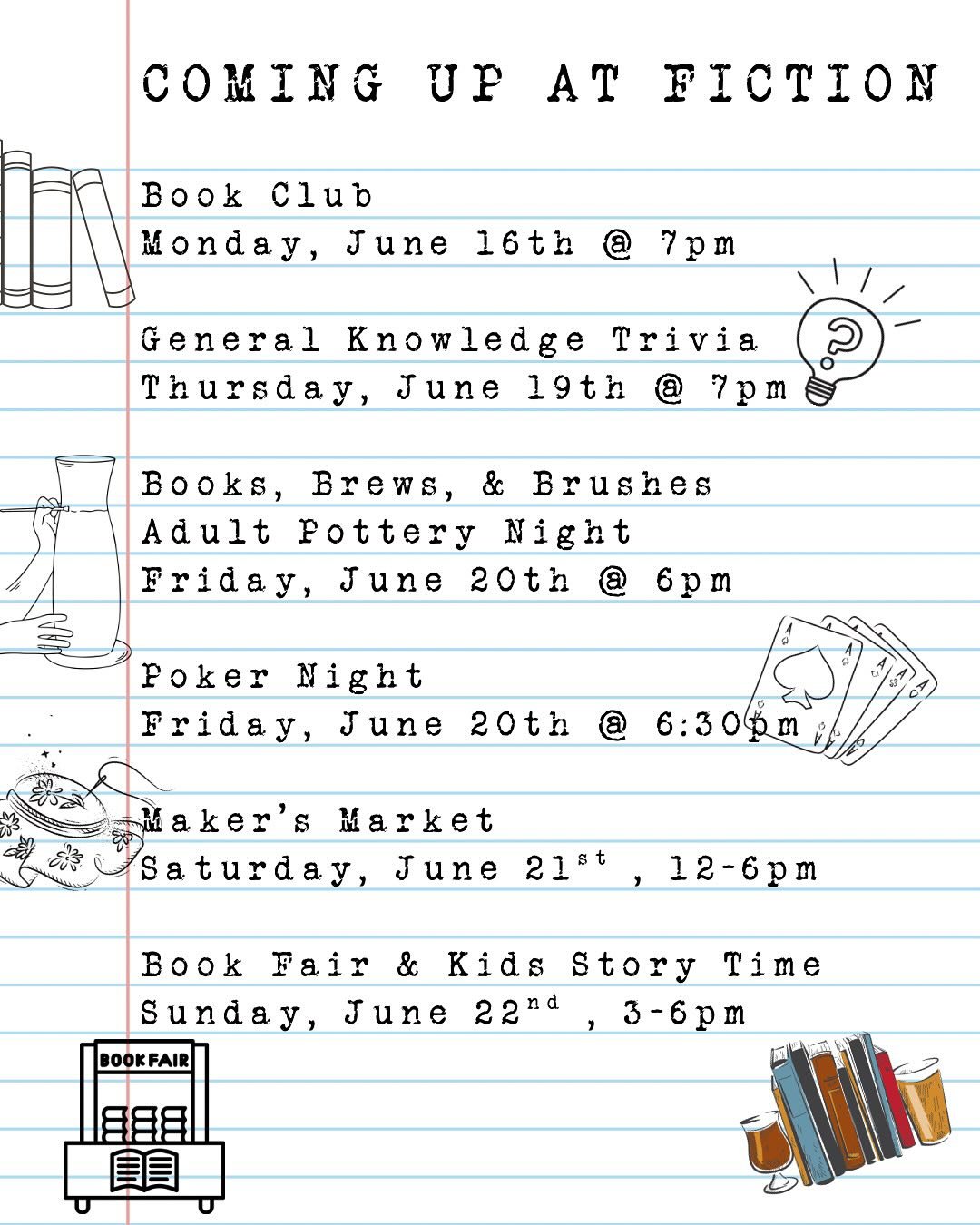 Summer is rolling in ☀️ and we have a whole new week of happenings in the taproom!

📚 Starting off with our monthly Book Club meeting on Monday (6/16) at 7pm! Our pick for the June meeting is Gallant by @veschwab !

💡 Test your knowledge with our G