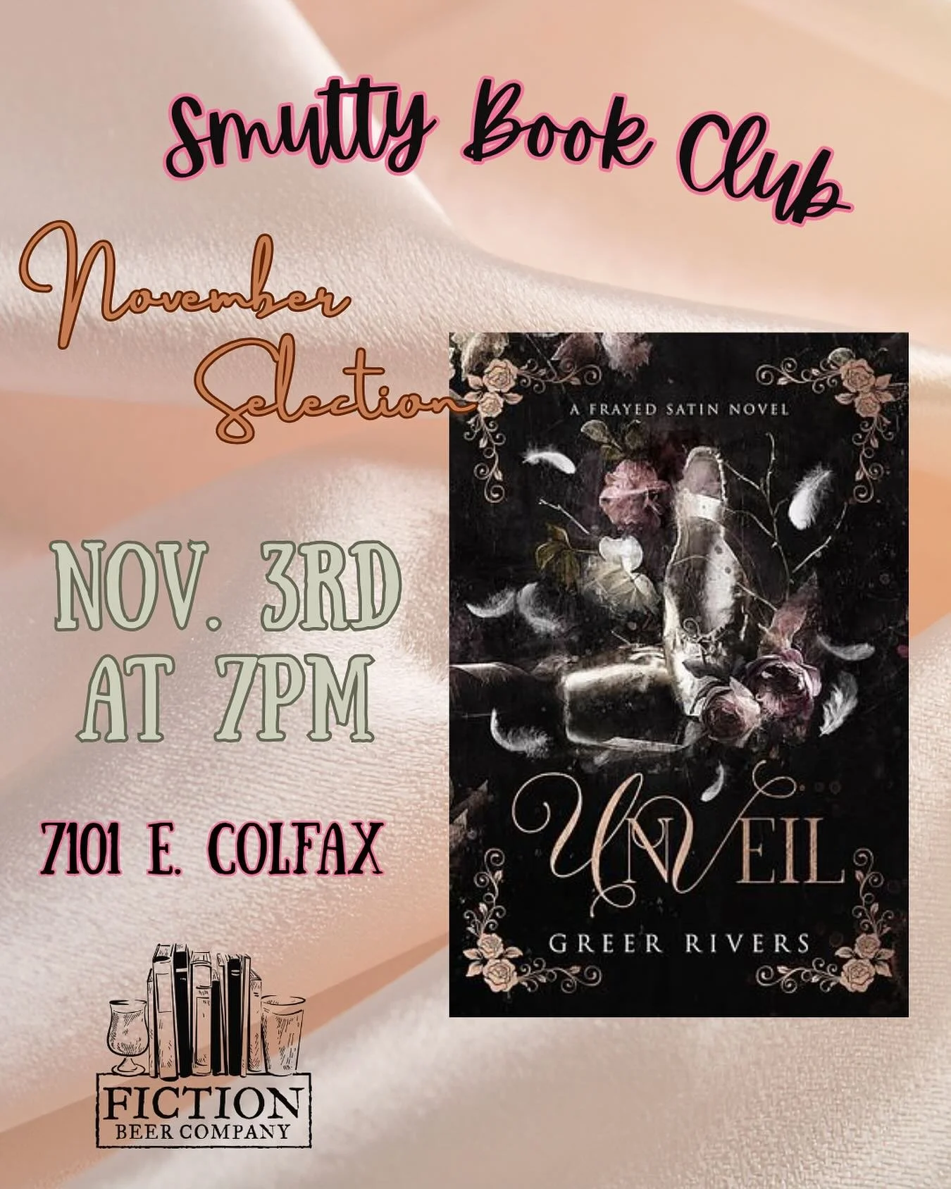 If you like a dark retelling of a classic tale then do we have a book for you!

For the November meeting our Smutty Book Club will be reading &lsquo;Unveil&rsquo; by Greer Rivers! The tale of Swan Lake take a dark romantic turn that will give tragic 