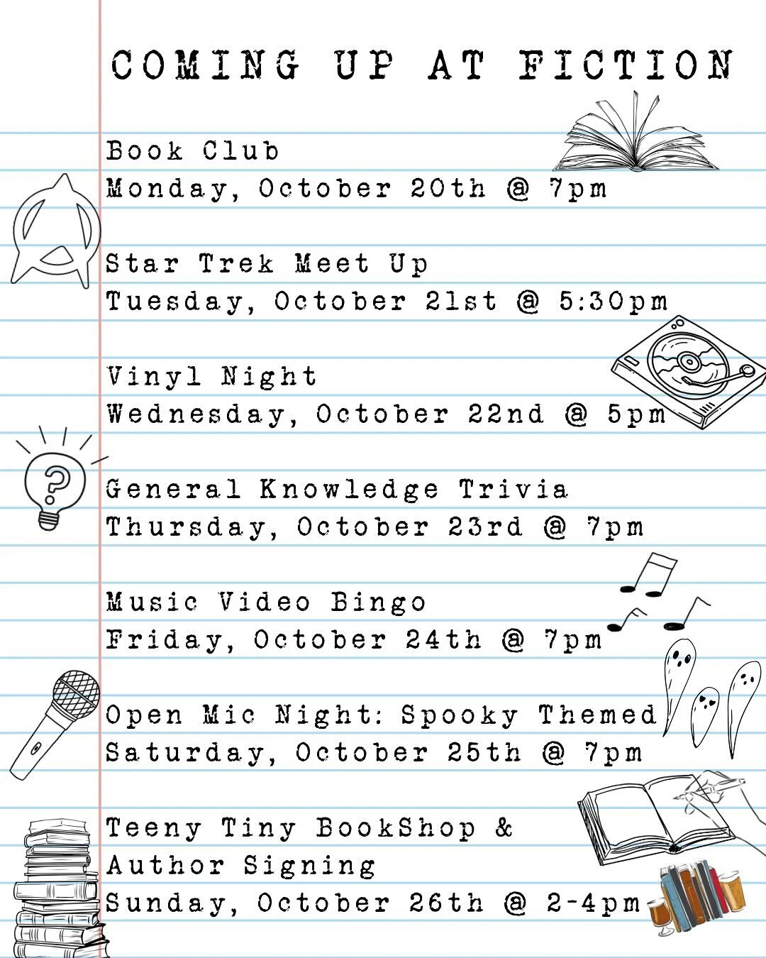 🍂It&rsquo;s the end of one week and time to announce what we have going one next week!🍁

📚 Monday is the October meeting of our book club at 7pm! For October we read &lsquo;Something Wicked This Way Comes&rsquo; by Ray Bradbury.

🖖 On Tuesday we&