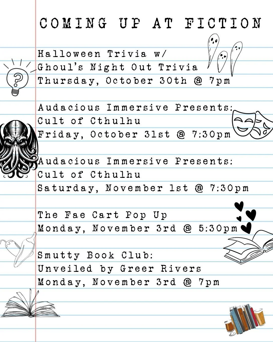 👻 Happy Halloweek!! 🎃 Do we have some spooky fun planned for you all!

💀 on Thursday at 7pm @ghoulsnightouttrivia is back for their 5th annual Halloween Trivia! Test your knowledge on all things spooky to see which team can slay the competition! 
