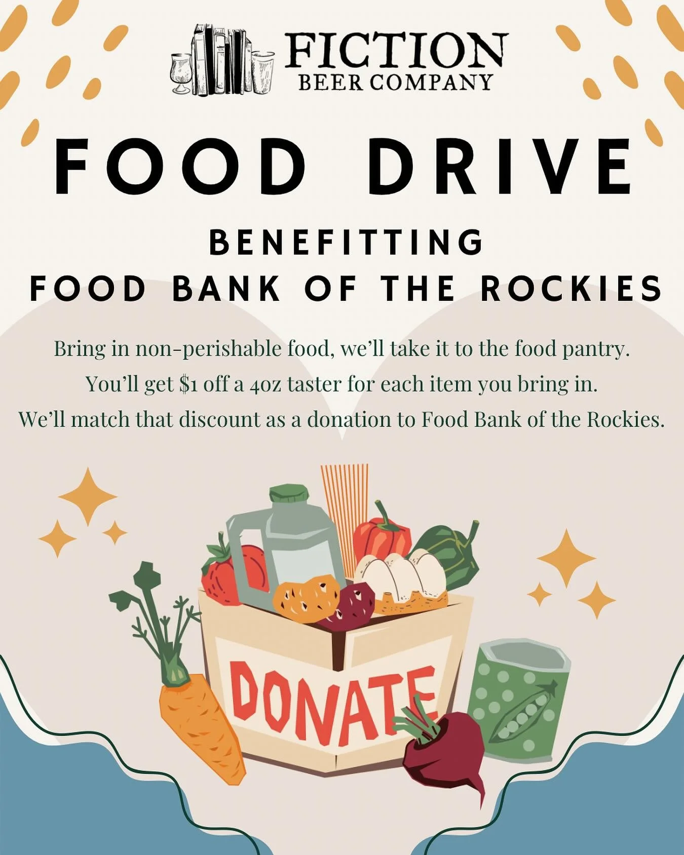 We&rsquo;re getting into the giving season! Starting today through the end of the year we will be hosting a food drive to benefit the Food Bank of the Rockies. 

It is estimated that about 600,000 Coloradans rely on SNAP benefits; food banks are seei