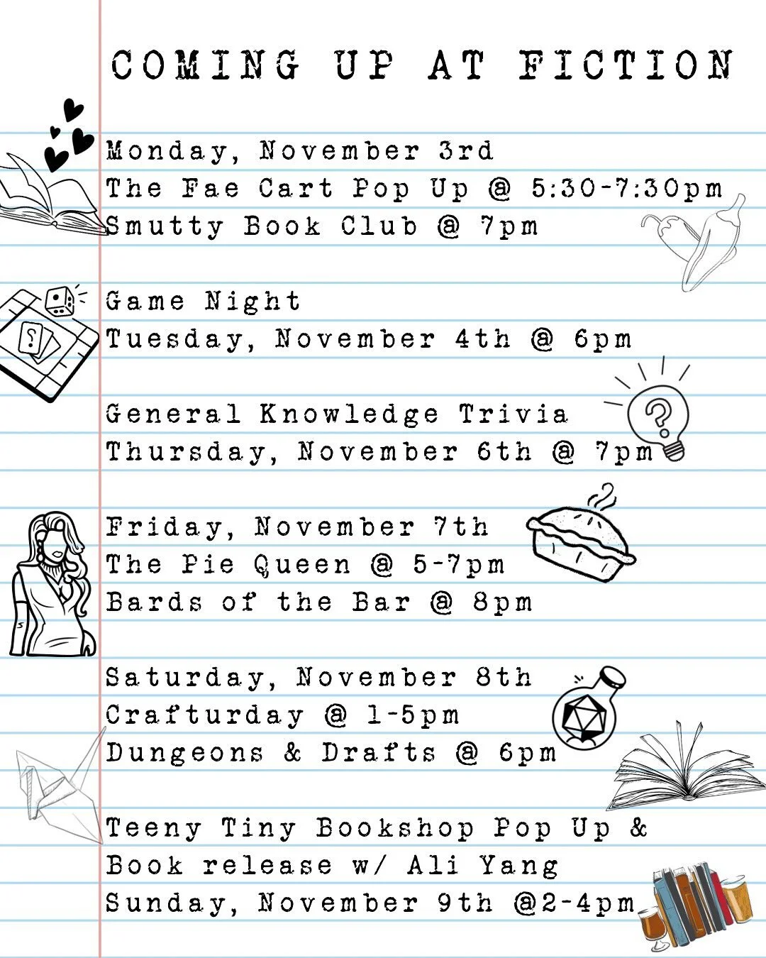 When did it suddenly become November??! 🫨 while we&rsquo;re still reeling over daylight savings here&rsquo;s what we have planned for you this week!

🧝 Starting today from 5:30-7:30 @thefaecart is popping up in the taproom for all your romantasy ne