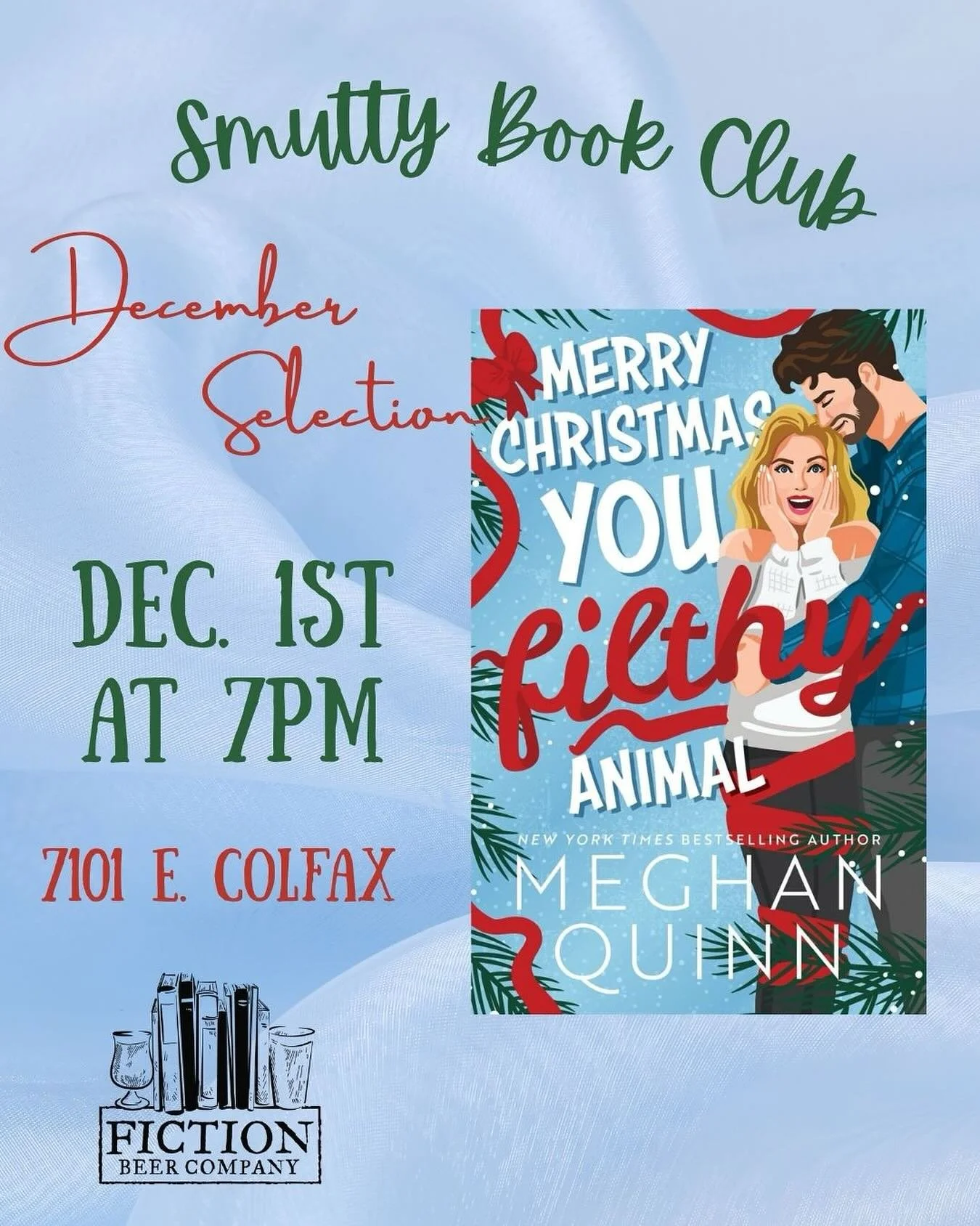 ❄️ The holidays might be right around the corner but our Smutty Book Club always brings the heat! 🔥 For the December meeting they&rsquo;ll be reading &lsquo;Merry Christmas You Filthy Animal&rsquo; by @meghanquinnbooks ! Buckle up for some holiday h