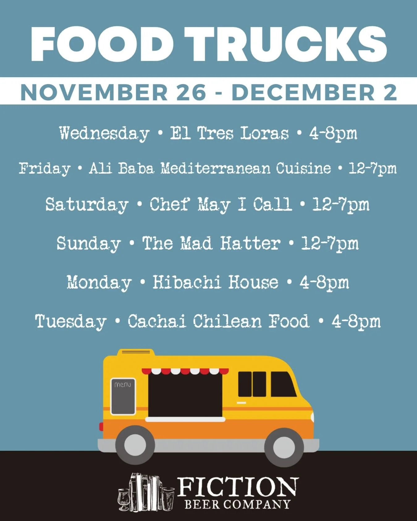 Too busy with holiday prep to cook food today? We have you covered! 🙌🏻

We have a lineup of some real tasty food trucks over the next few days, alongside lots of holiday events. 

Join us for vinyl night tonight and enjoy a burrito from @eltreslora
