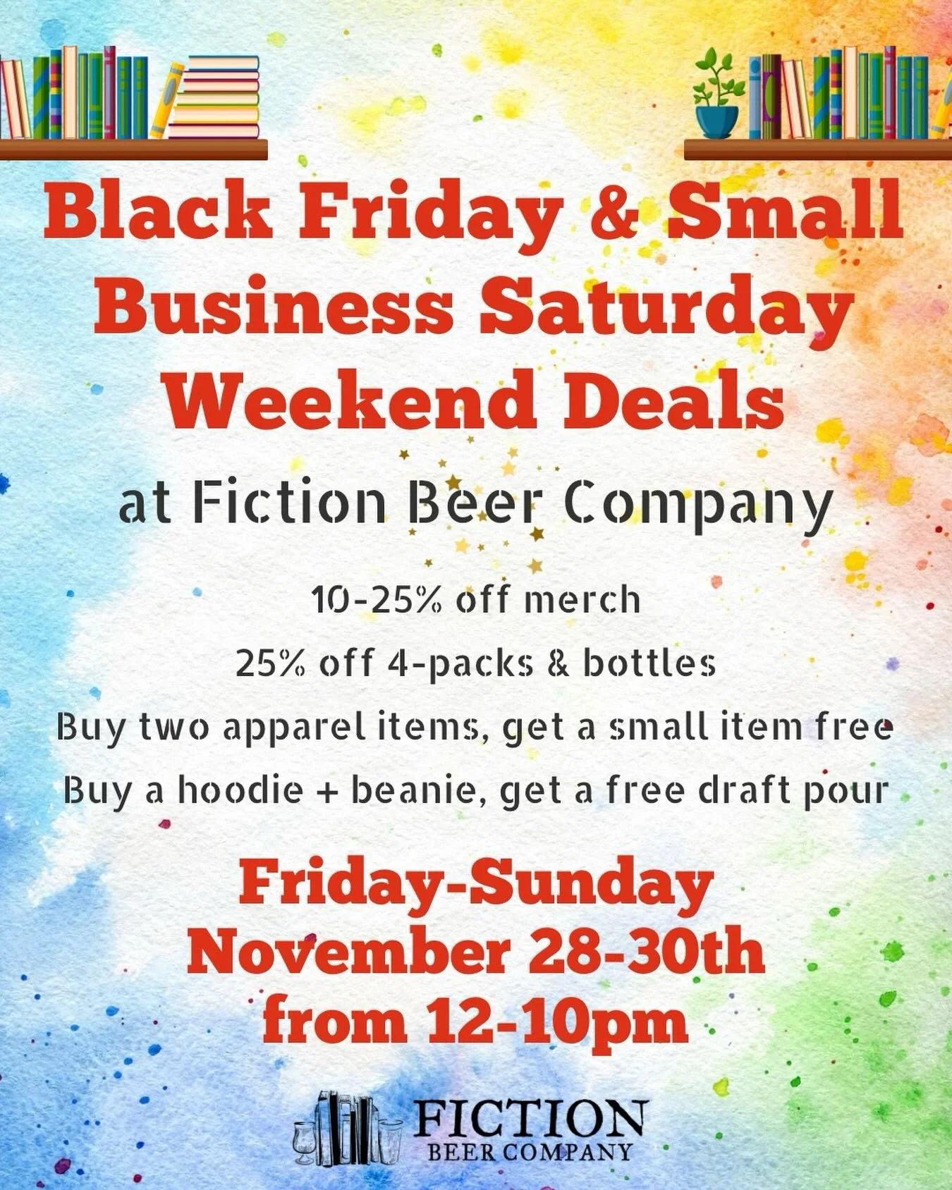 🍺 It&rsquo;s Small Business Saturday! Today and tomorrow we are offering discounts on the majority of our merch items and to-go 4 packs. 🛍️

Amazon who? 🤓 Enjoy a day of shopping at your favorite small businesses and then relax with a beverage wit