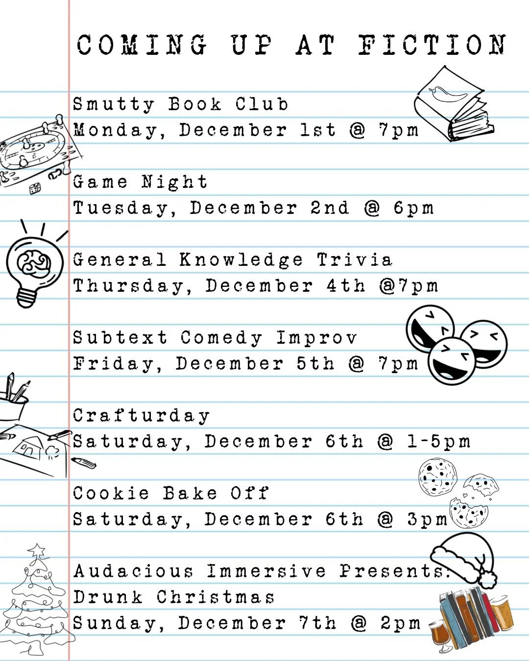 ❄️ It&rsquo;s finally starting to feel like it&rsquo;s almost winter! ❄️ Here&rsquo;s what we have going on this week in the taproom!

🥵 On Monday at 7pm we have the monthly meeting of our Smutty Book Club! For December they read: &lsquo;Merry Chris