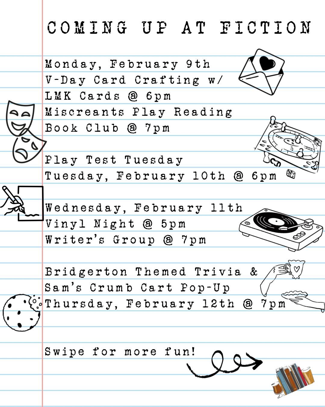 What a week! And who&rsquo;s ready to do it all again??

💕 Still need a card for Valentine&rsquo;s Day? Come craft one yourself with @lmk_cards at 6pm on Monday!

🎭 @miscreanttheatre will also be in the taproom Monday night at 7pm for Play Reading 