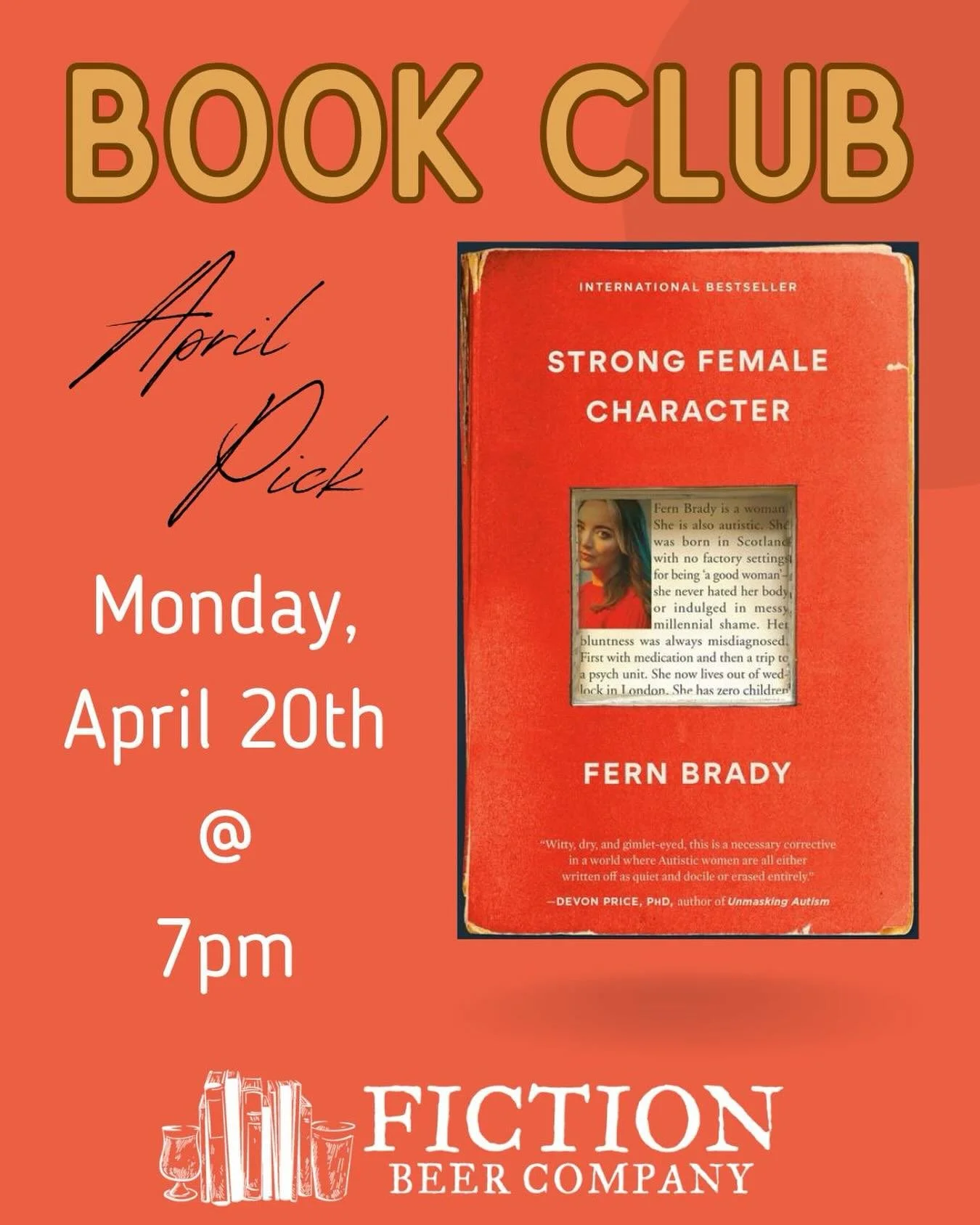 For our April Book Club pick we&rsquo;ll be taking a journey of self discovery and acceptance of our unmasked selves with Fern Brady in her memoir &lsquo;Strong Female Character&rsquo;! 

April is also Autism Acceptance Month! To all of our book frie